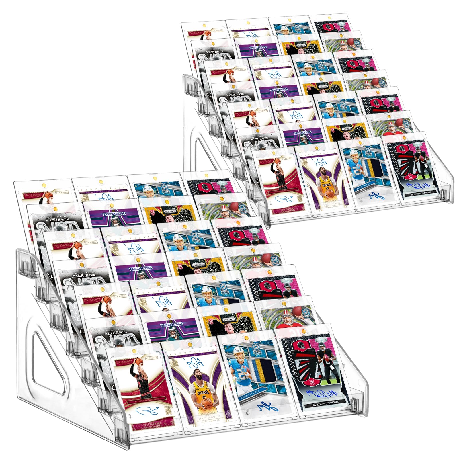 Hlimior 7-tier acrylic card display stand showing organized trading cards.