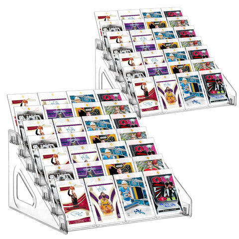 Hlimior 7-tier acrylic card display stand showing organized trading cards.
