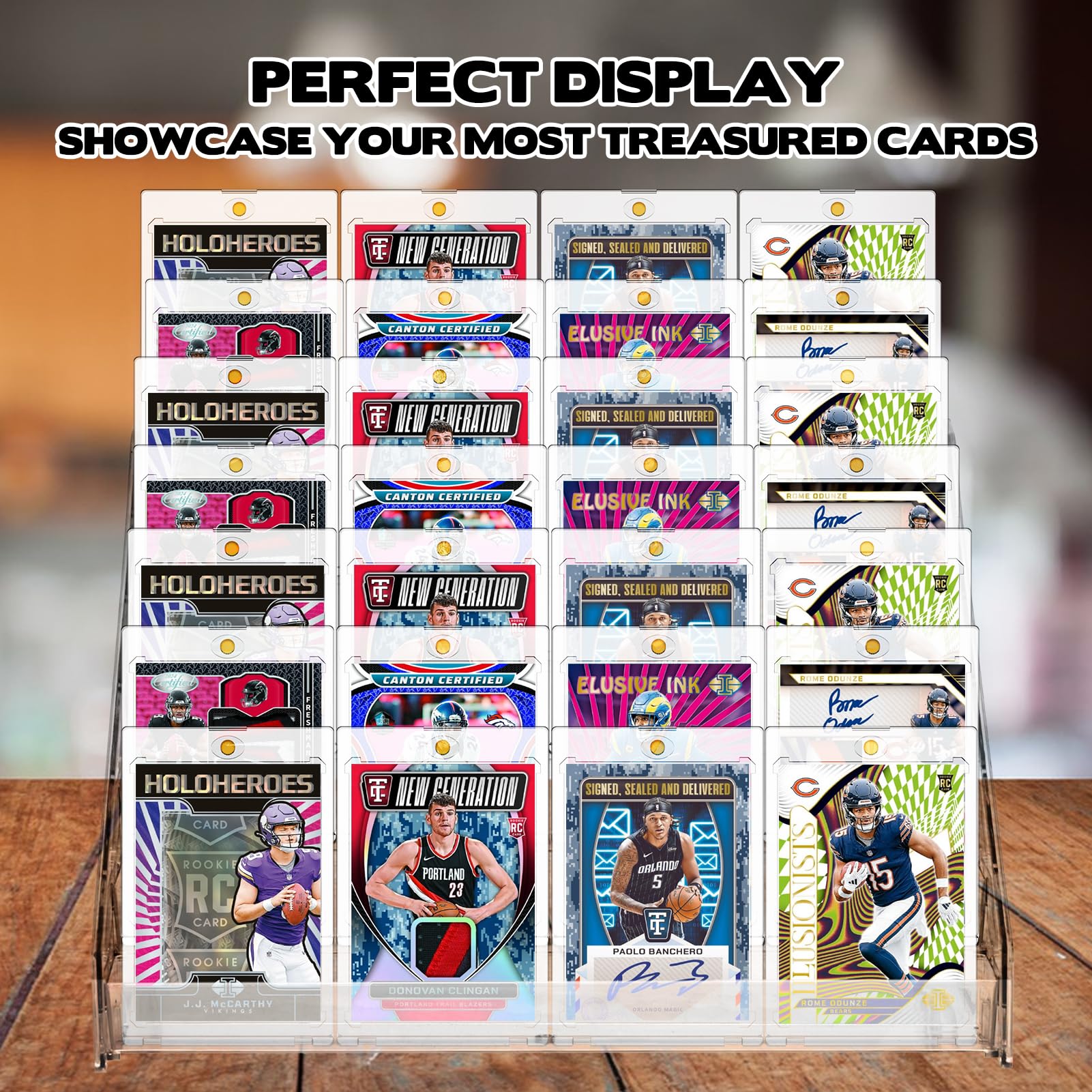 Hlimior sports card display rack highlights your collection at a glance.