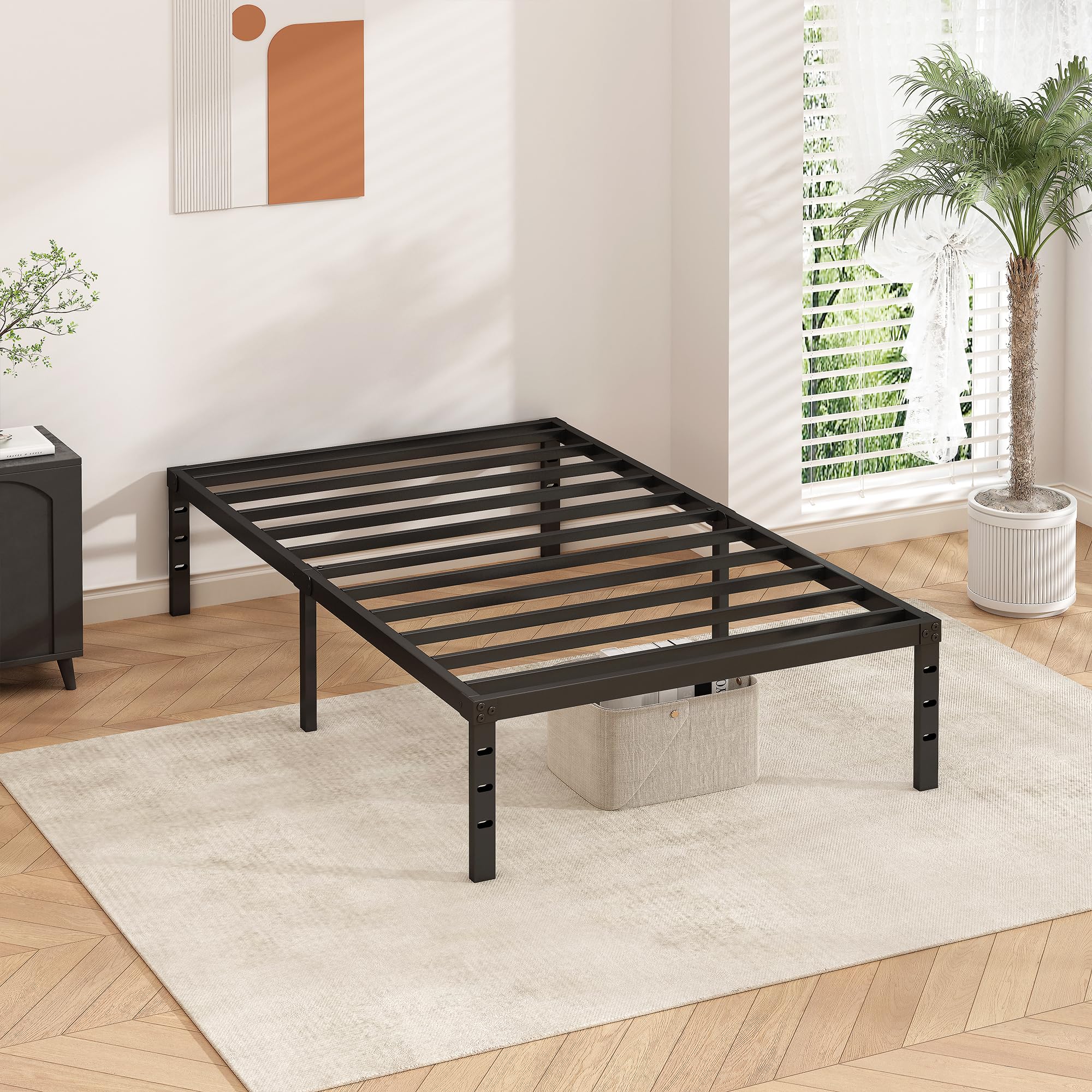 HLIPHA black metal bed frame adds a minimalist contemporary touch.