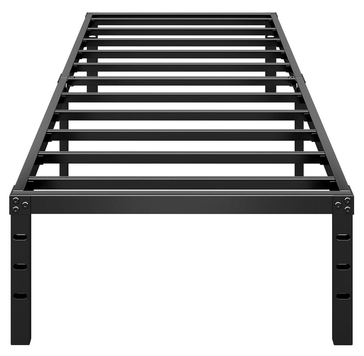 HLIPHA metal platform bed front view shows sturdy twin-mattress support.