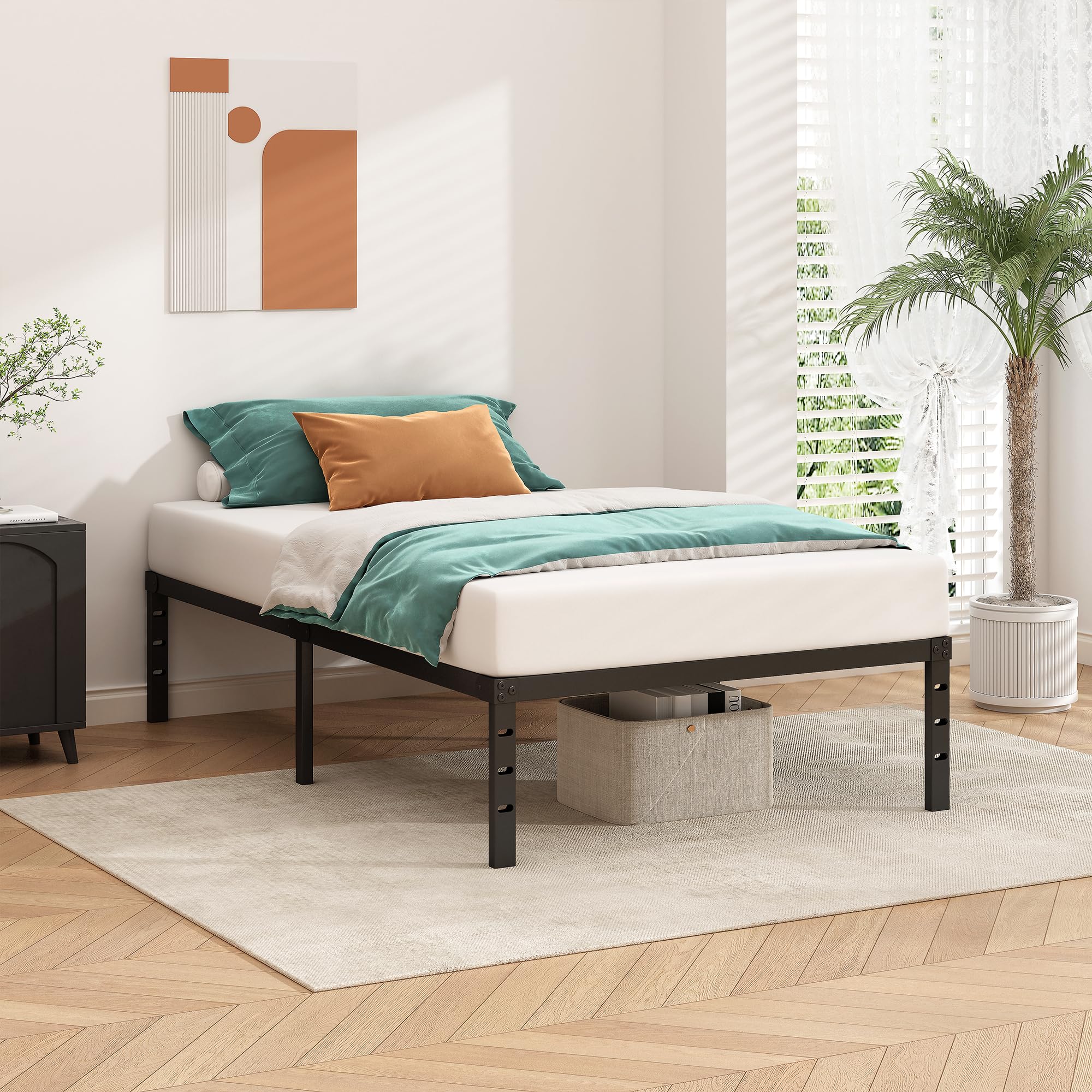 HLIPHA bed under-bed storage space keeps linens organized efficiently.