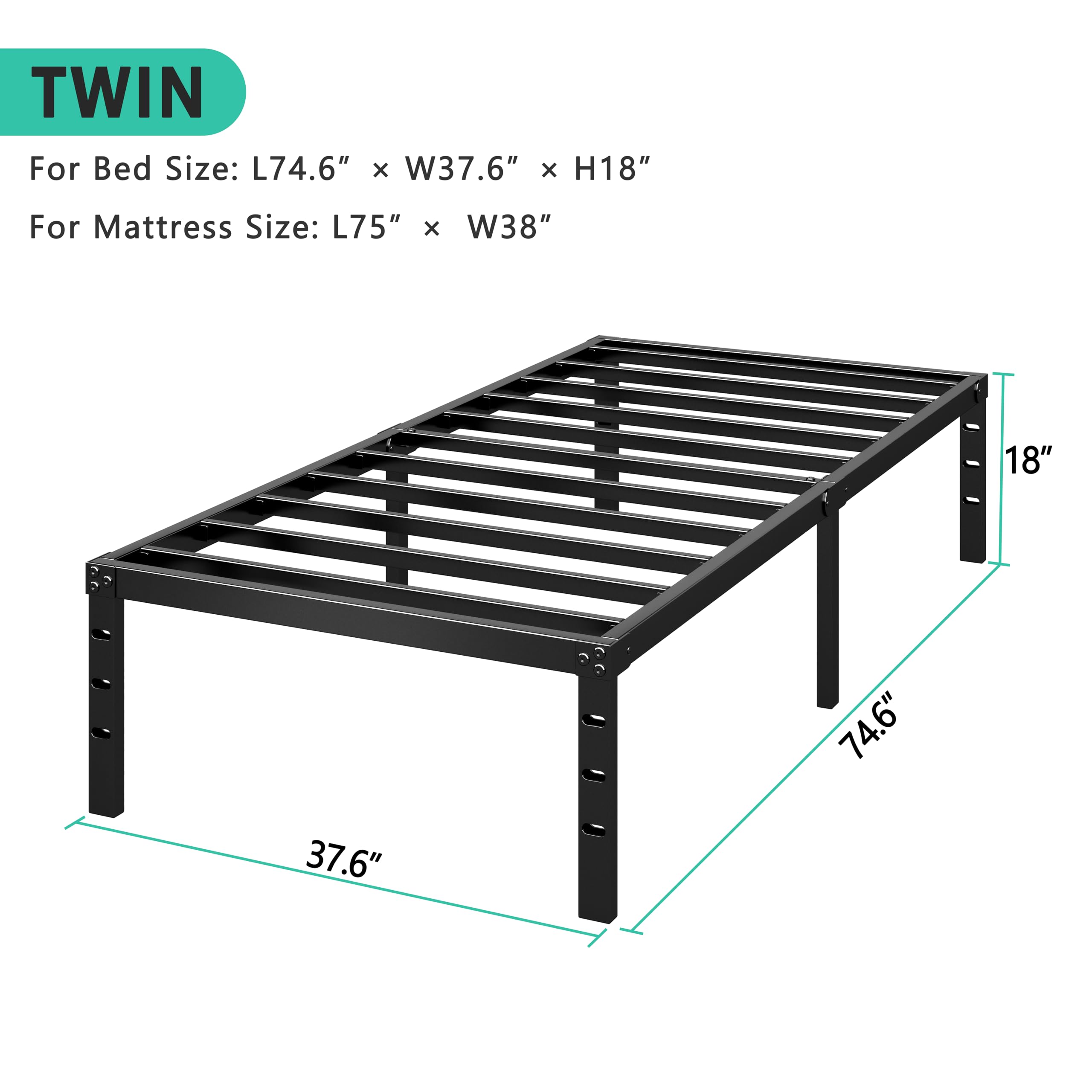 HLIPHA no box spring required bed frame for space-saving convenience.