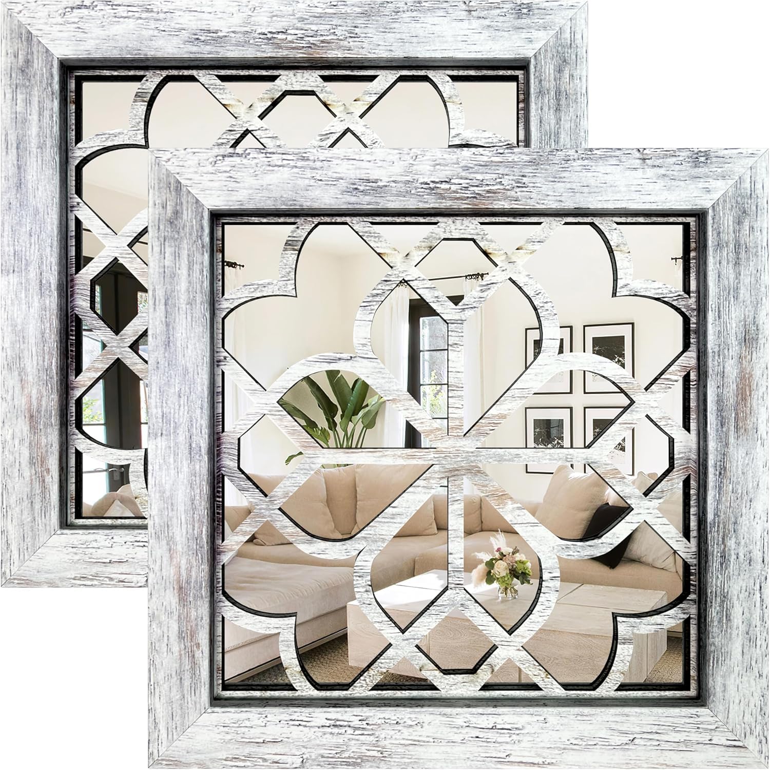 HMANGE boho wall mirror decor 2-pack highlights carved rustic charm for living room elegance