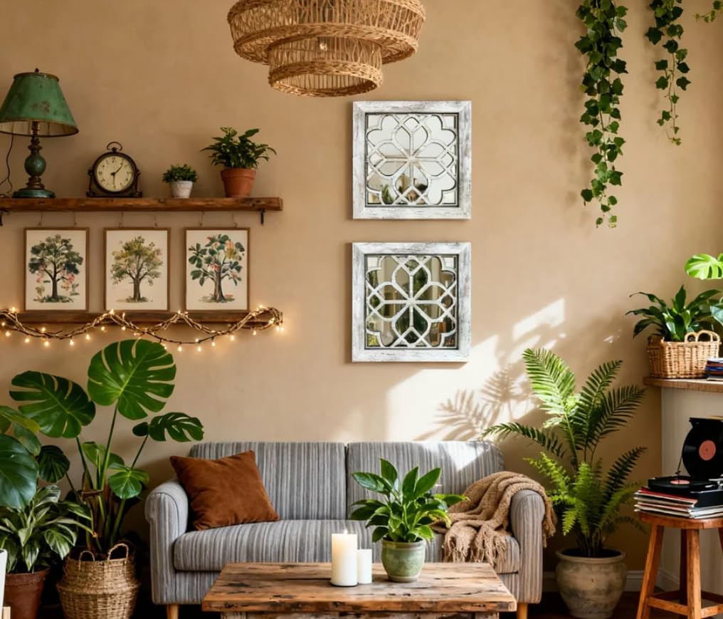HMANGE rustic farmhouse accent mirrors add vintage flair with a modern frame