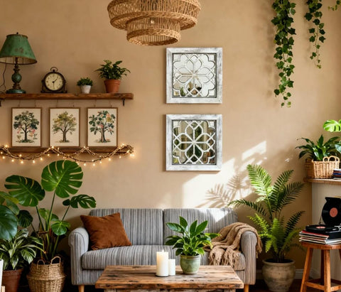 HMANGE rustic farmhouse accent mirrors add vintage flair with a modern frame