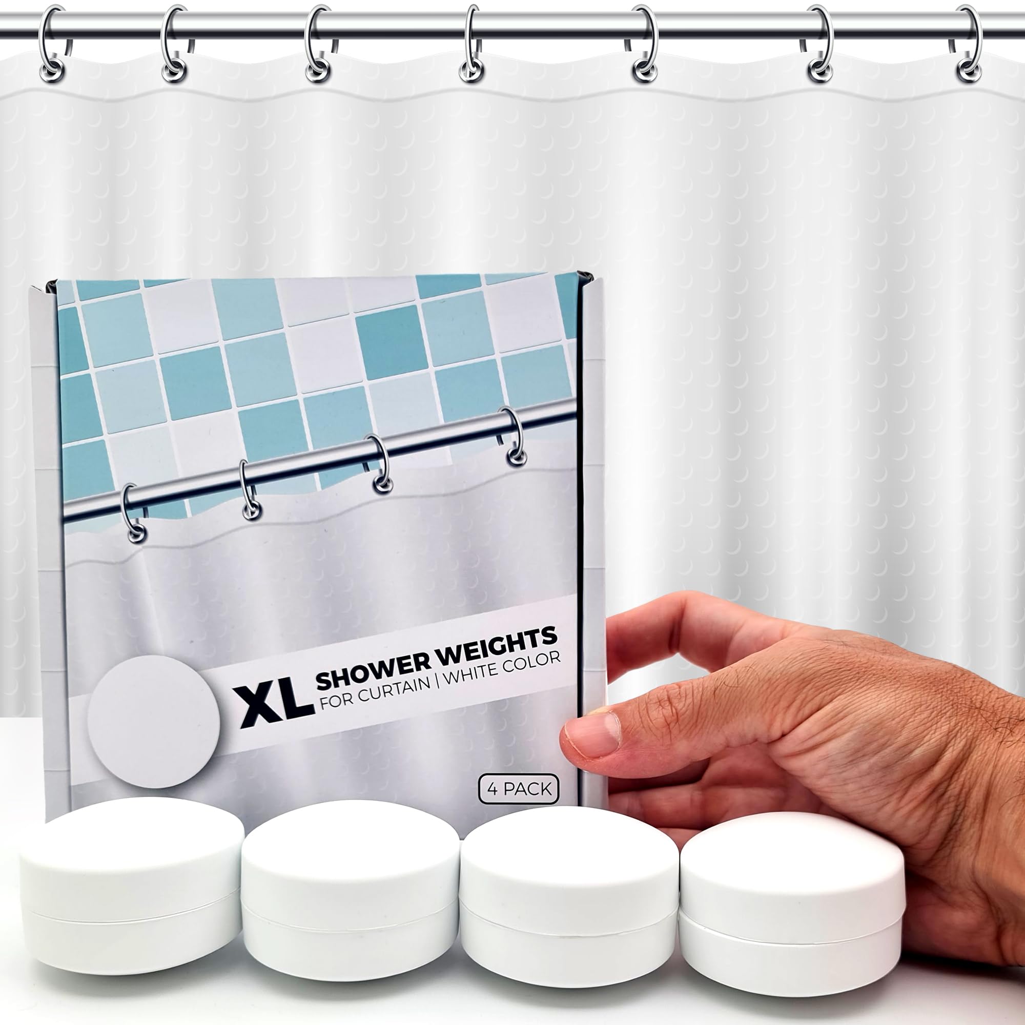 HMmagnets XL shower-weight in hand shows sturdy, secure placement.