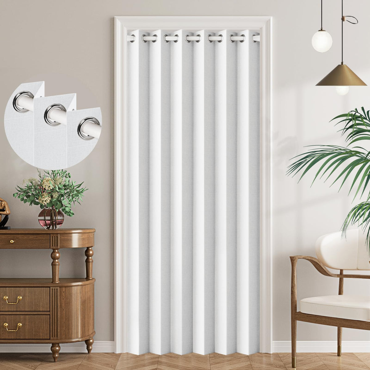 HMYI 100% blackout closet curtain with magnetic panel in doorway for privacy.