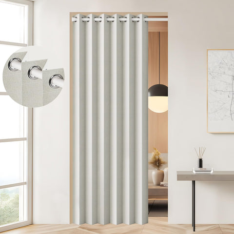 HMYI 100% blackout door curtain folding panel for doorway privacy and light control.