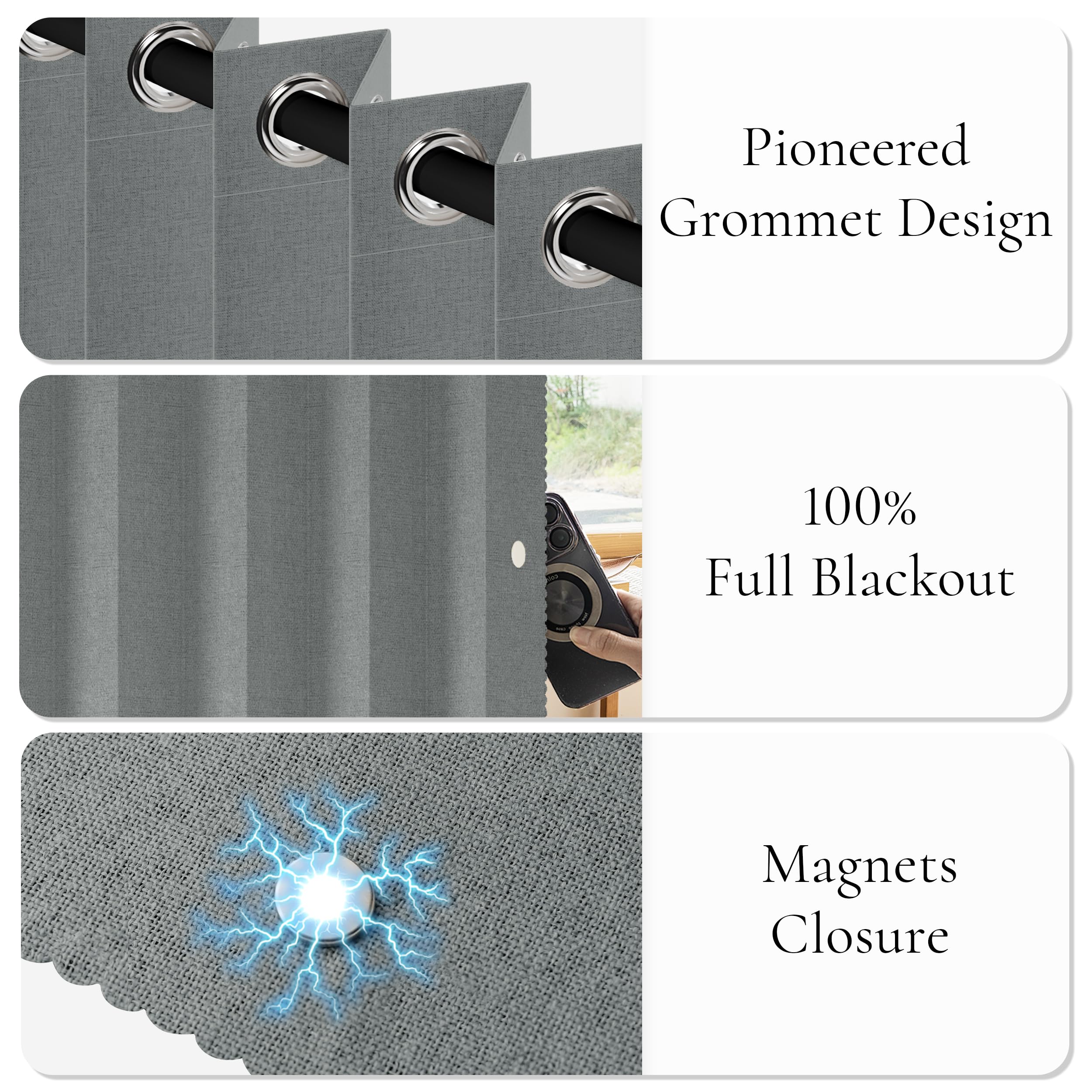HMYI blackout door curtain gray memory-folds maintain neat curtain shape