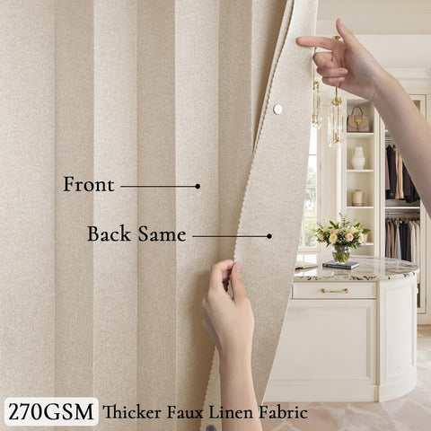 HMYI faux linen texture close-up shows refined weave and durable fabric.