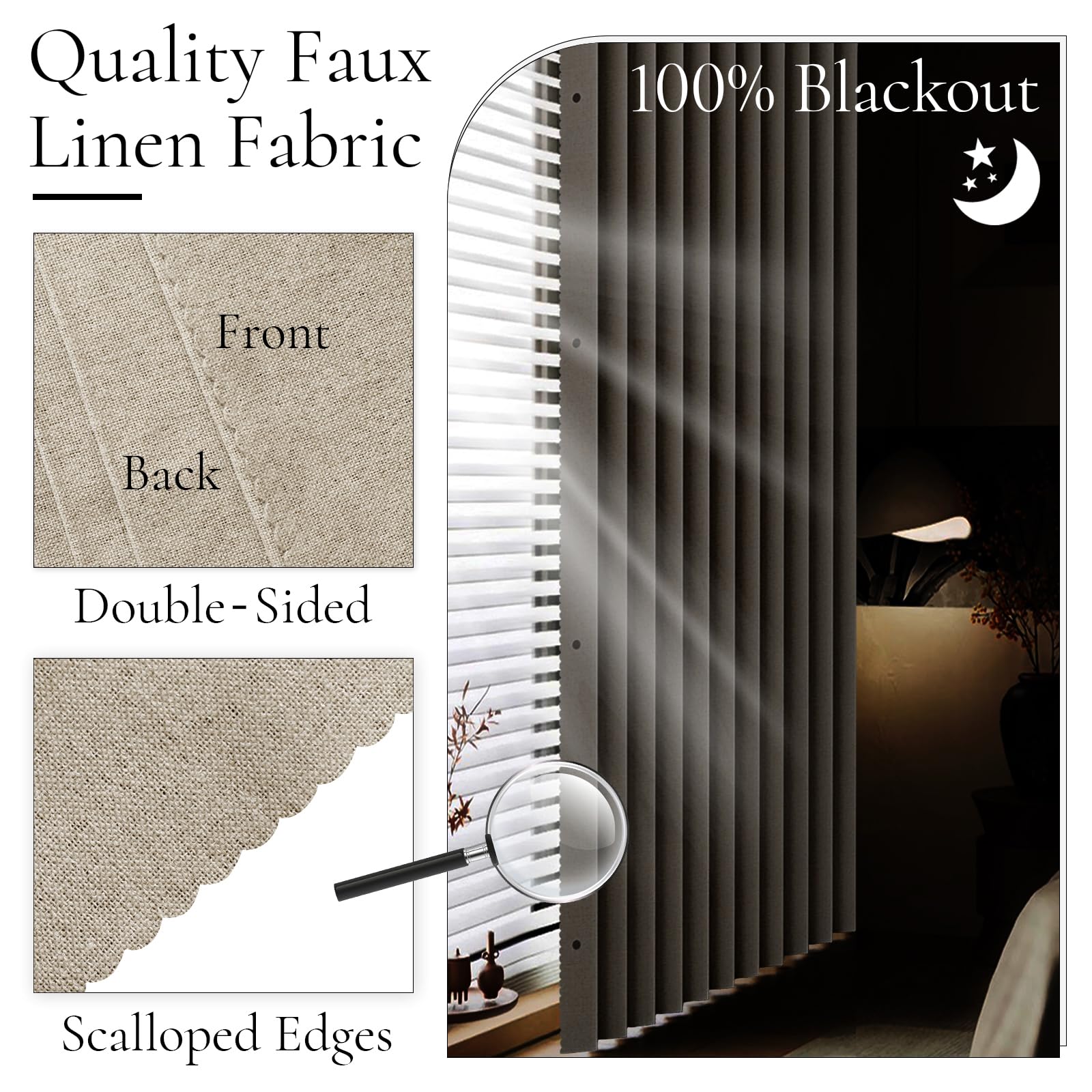 HMYI tan faux linen fabric offers a refined, durable appearance.