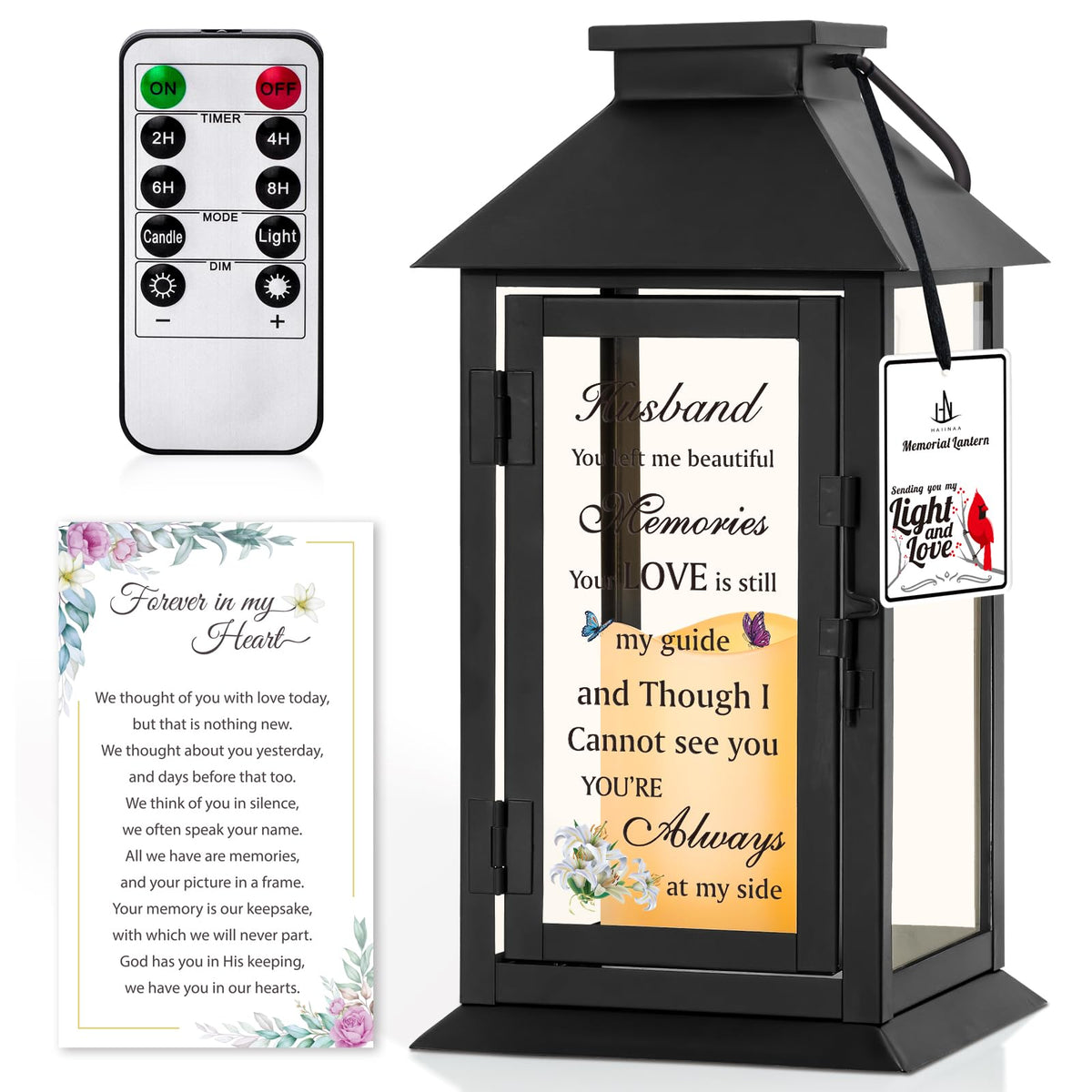 HN HAIINAA memorial lantern with butterfly glass pattern for heartfelt remembrance at home.