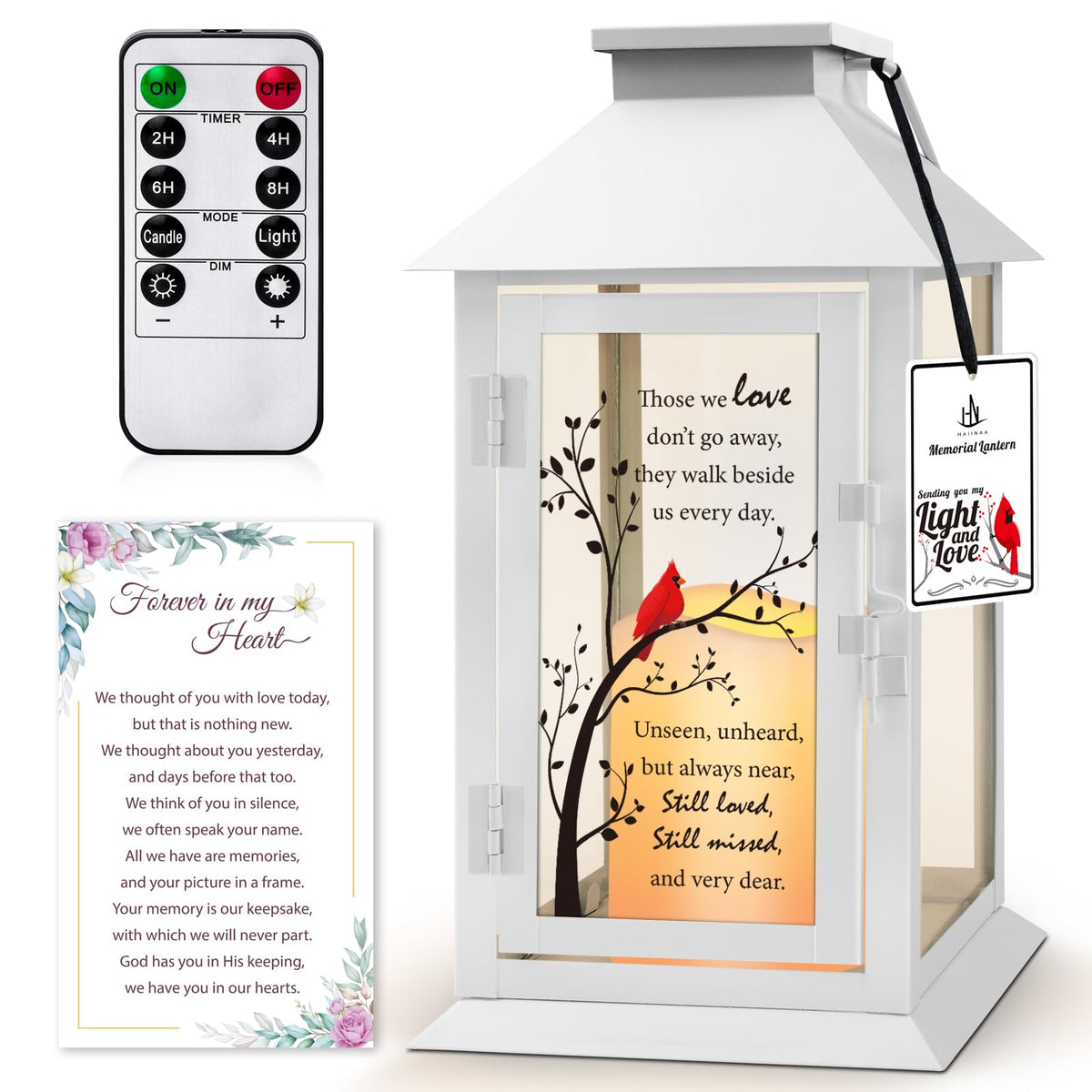 HN HAIINAA memorial lantern with cardinal-pattern glass for heartfelt remembrance