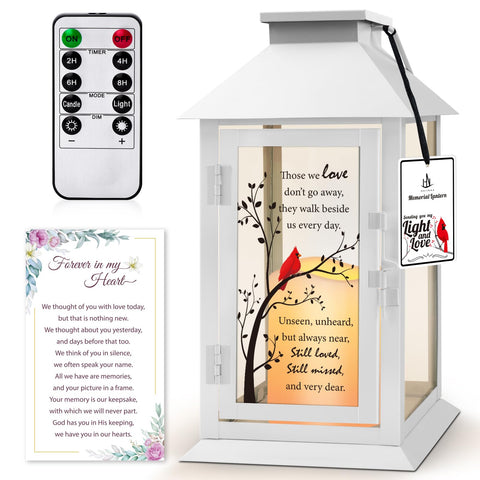 HN HAIINAA memorial lantern with cardinal-pattern glass for heartfelt remembrance