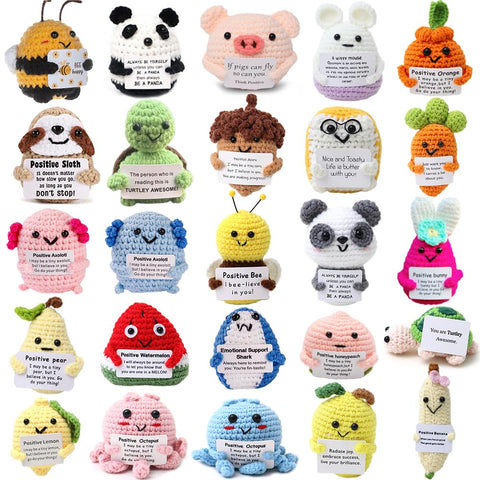 Hnqiqs positive crochet animals bulk pack; palm-sized comfort gifts for colleagues.