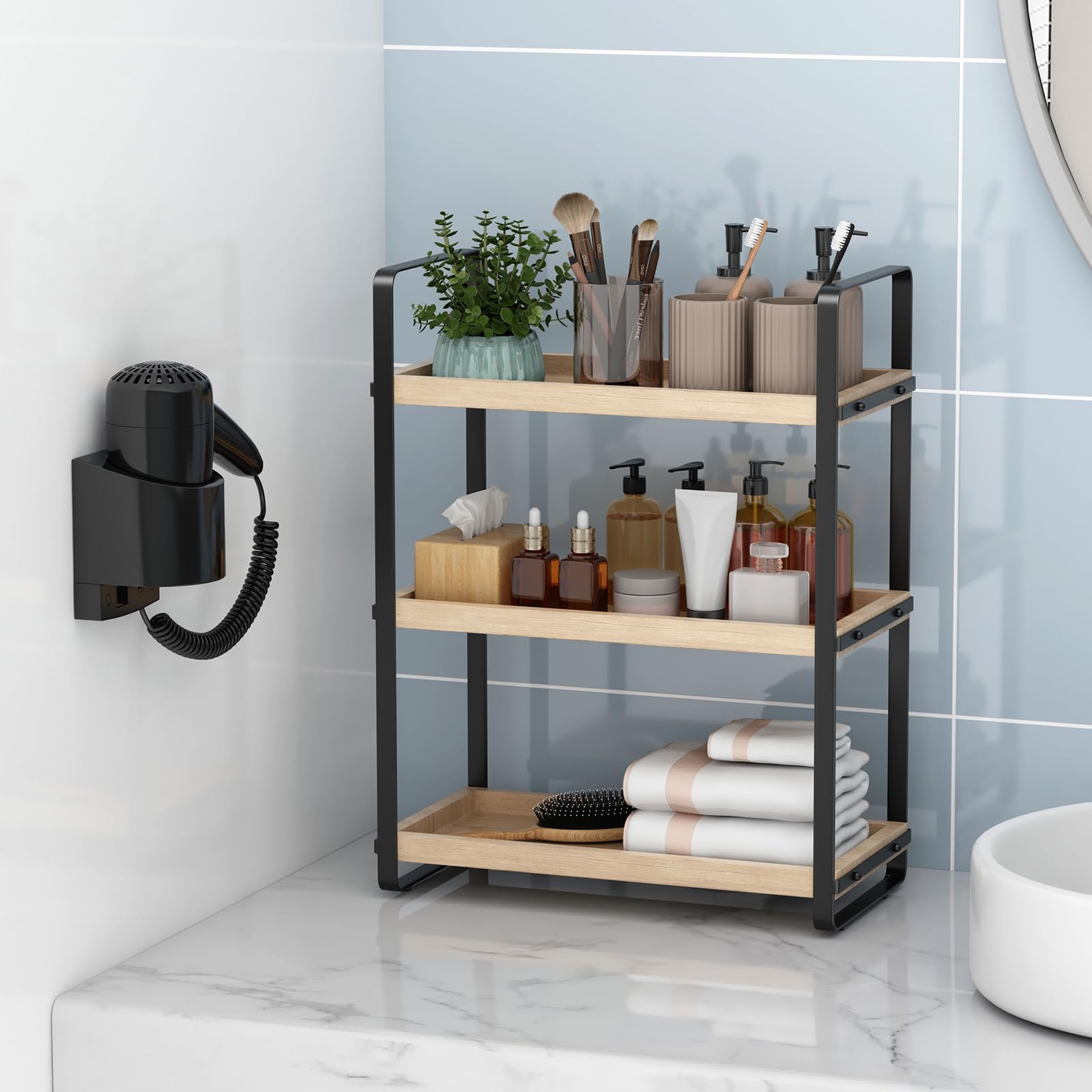 HNRLOY bathroom storage holds toothbrushes, gel, skincare, and small accessories.