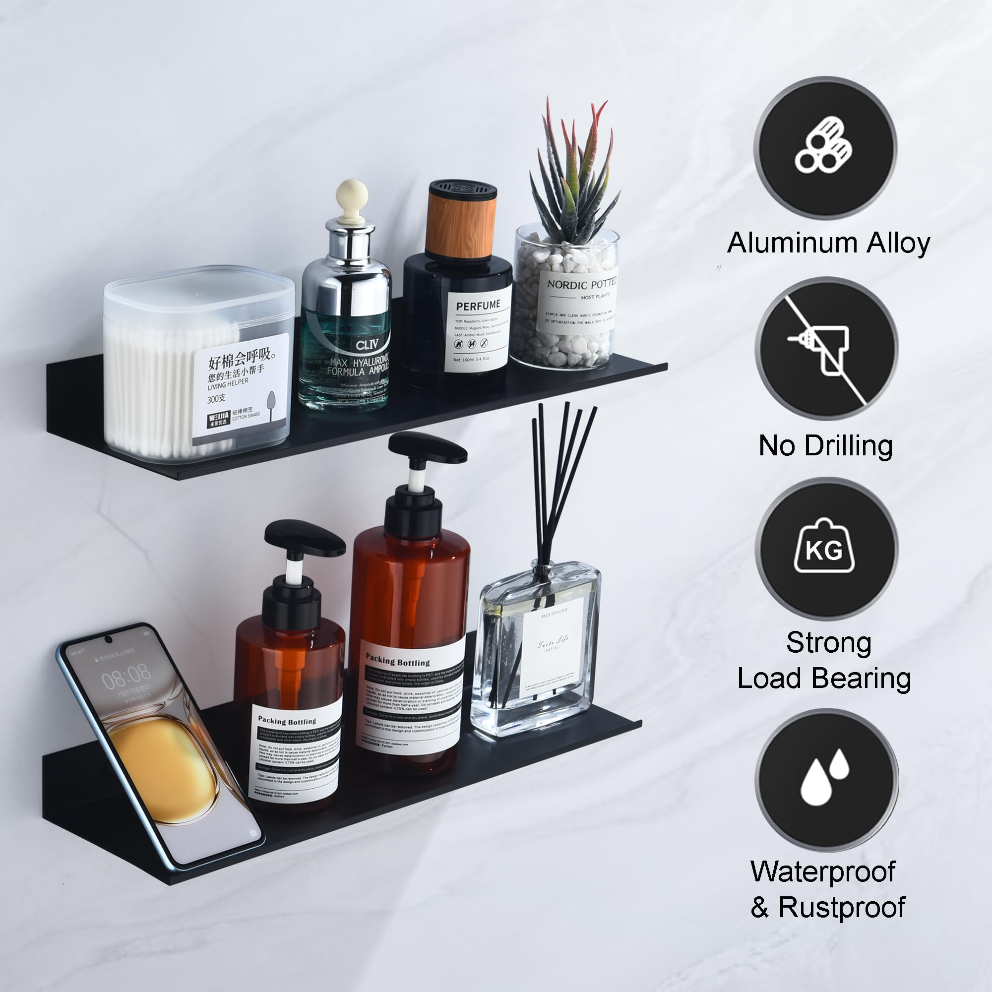 HNVNER adhesive shower caddy enabling quick no-drill installation.