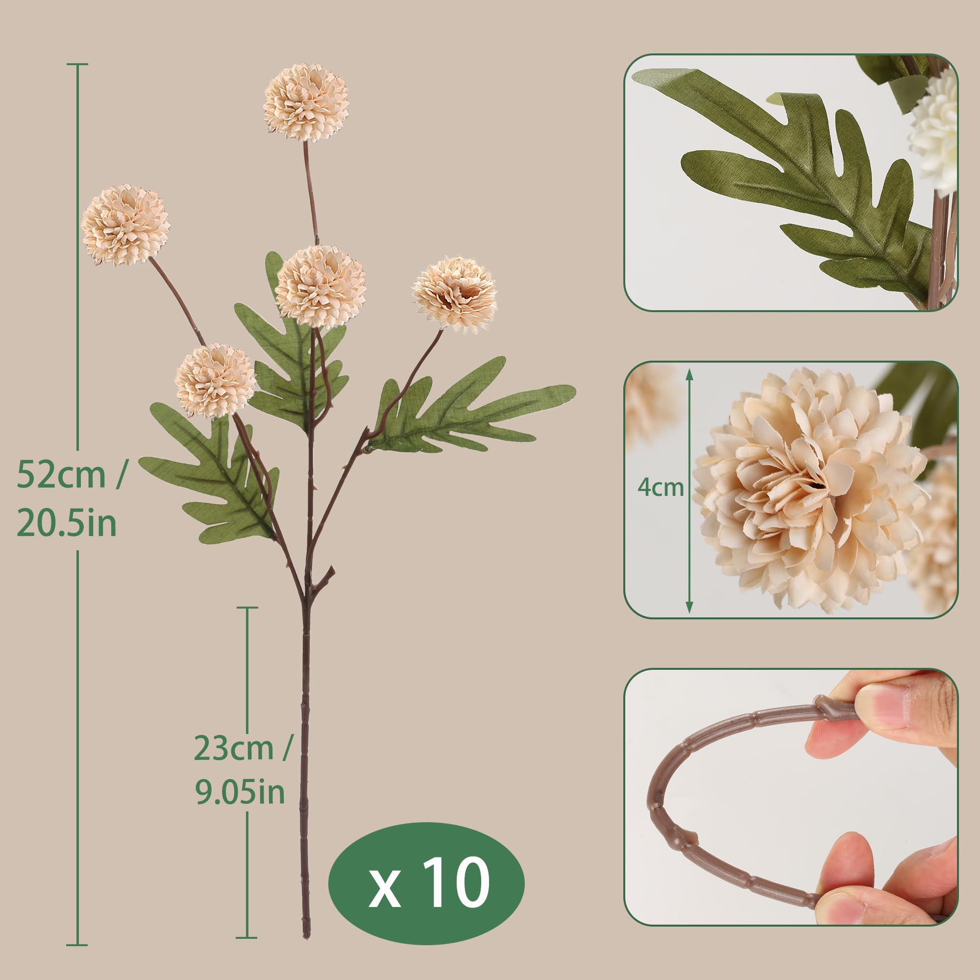 HNVNER beige silk mini chrysanthemums closeup showing texture