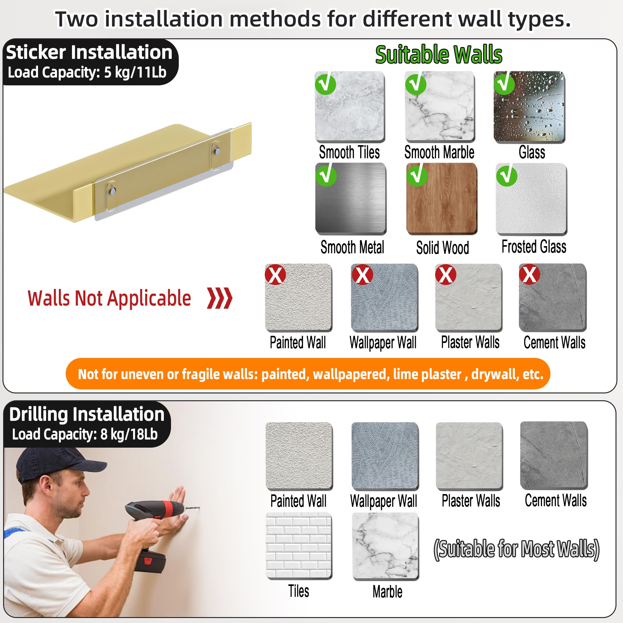 HNVNER wall shelf installs easily with minimal screws.