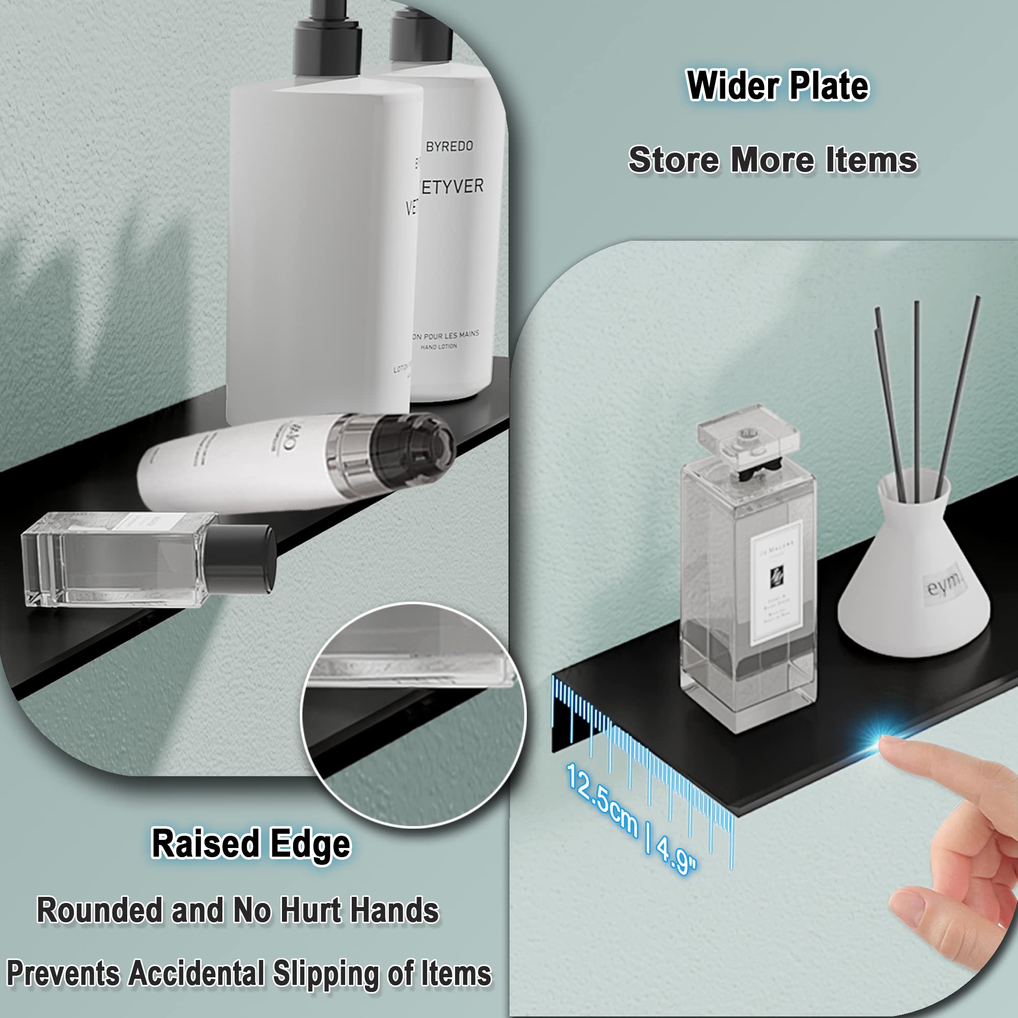 HNVNER floating shelves used as bathroom organizers on wall.