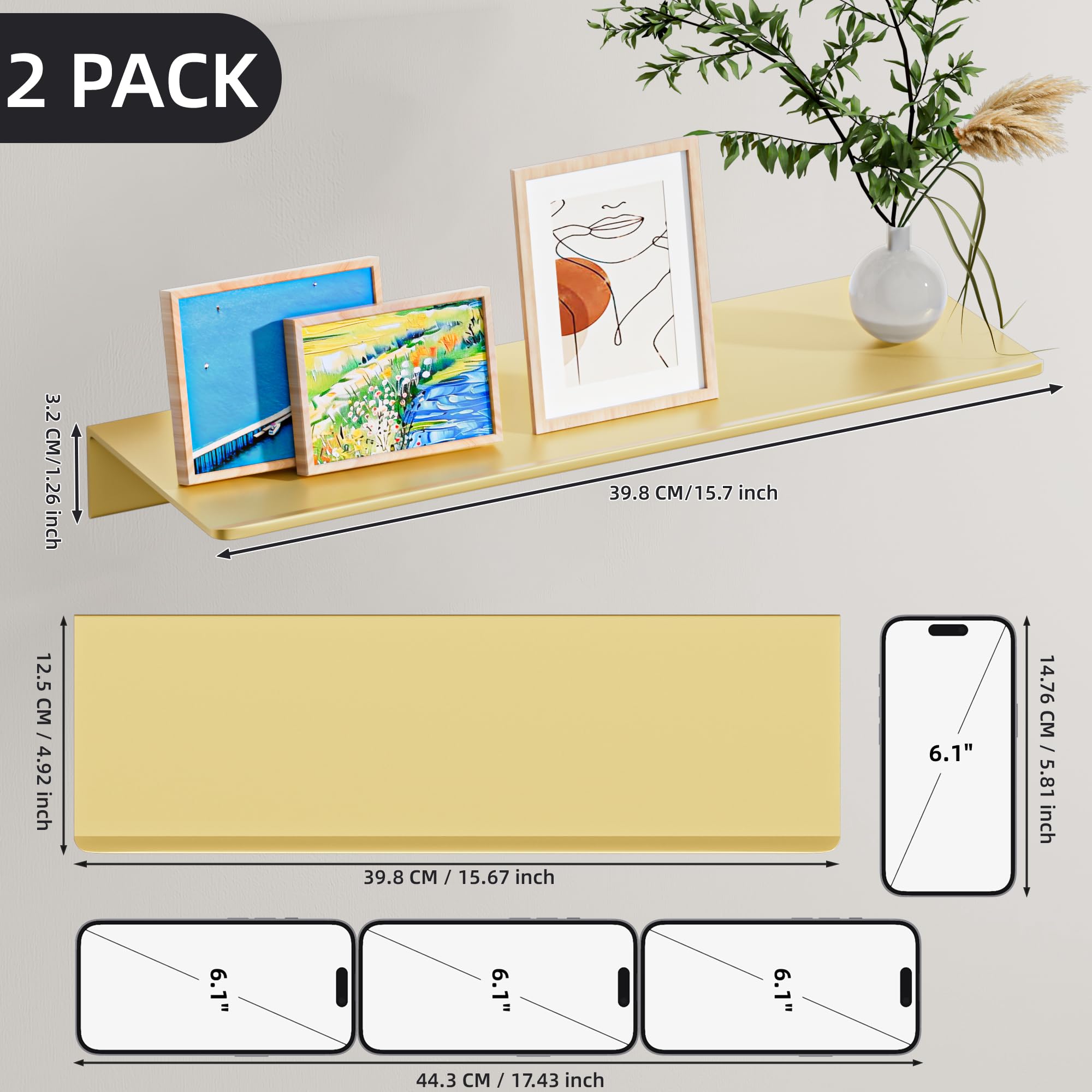 HNVNER floating shelves offer sturdy, rust-free display space for photos and keepsakes.
