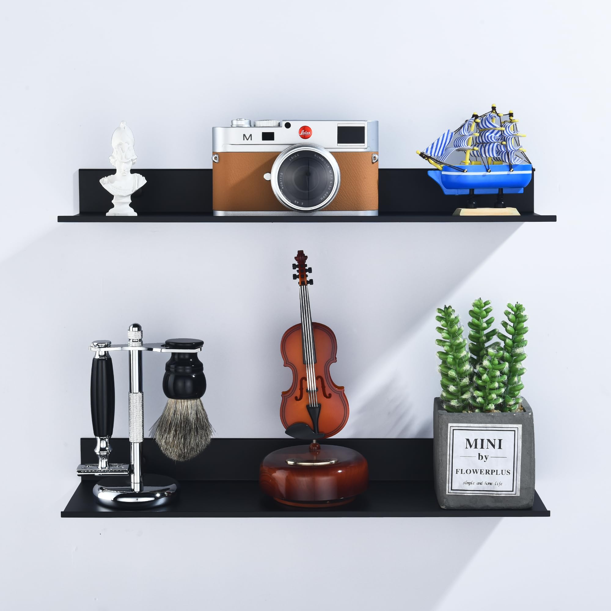 HNVNER matte black shelves, 40x12cm, complement modern bathroom decor.