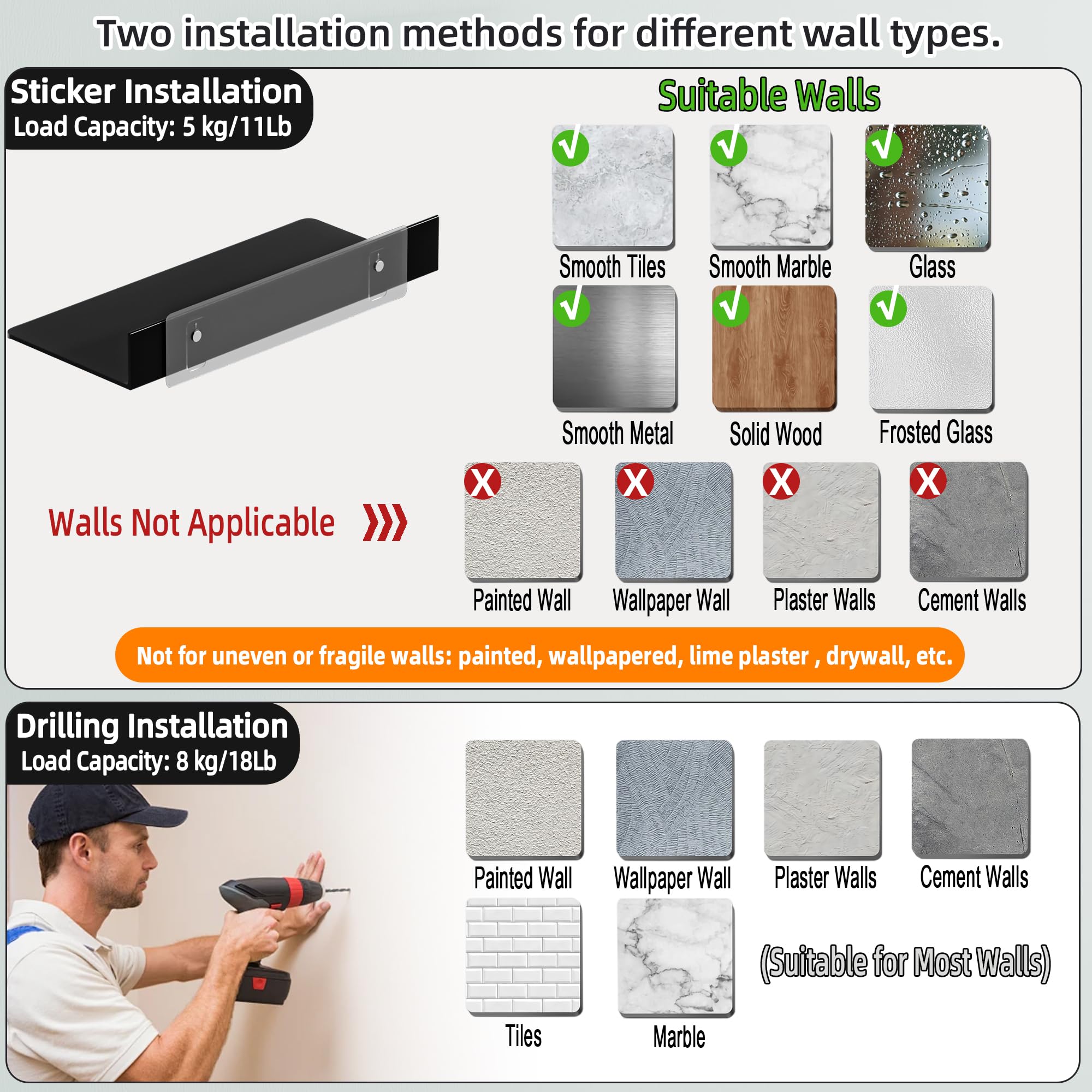 HNVNER nail free sticker mounting supports sturdy wall storage.