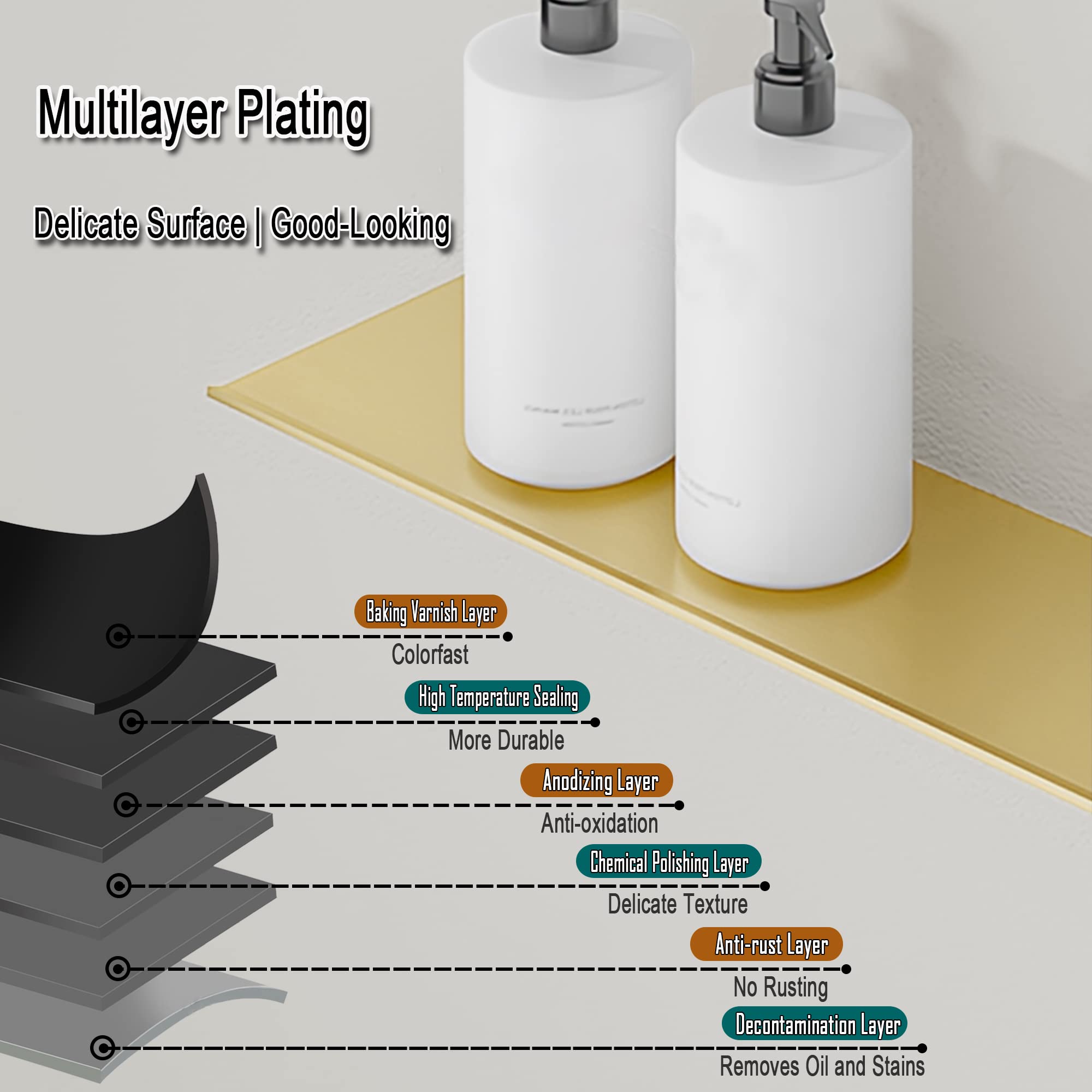 HNVNER thickened aluminum shelves offer durable, rust-free use.