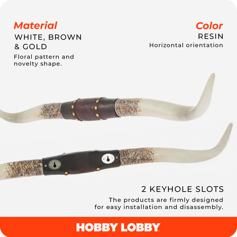 Hobby Lobby Longhorn decor features leather strap and gold studs for country charm.