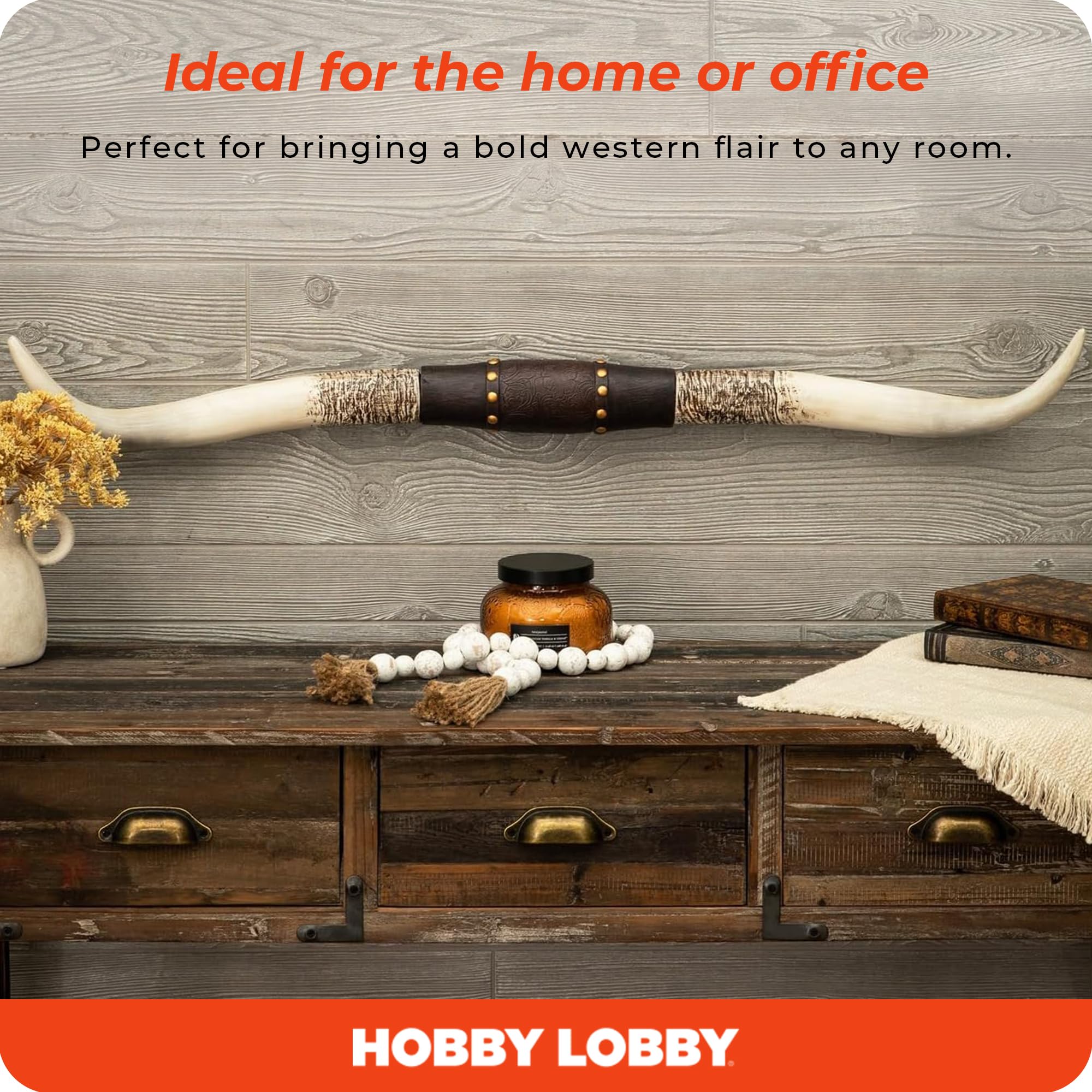 Hobby Lobby rustic longhorn decor ideal for living rooms or entryways.