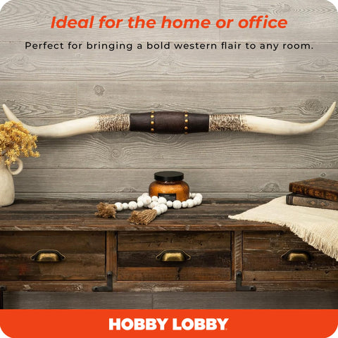 Hobby Lobby rustic longhorn decor ideal for living rooms or entryways.