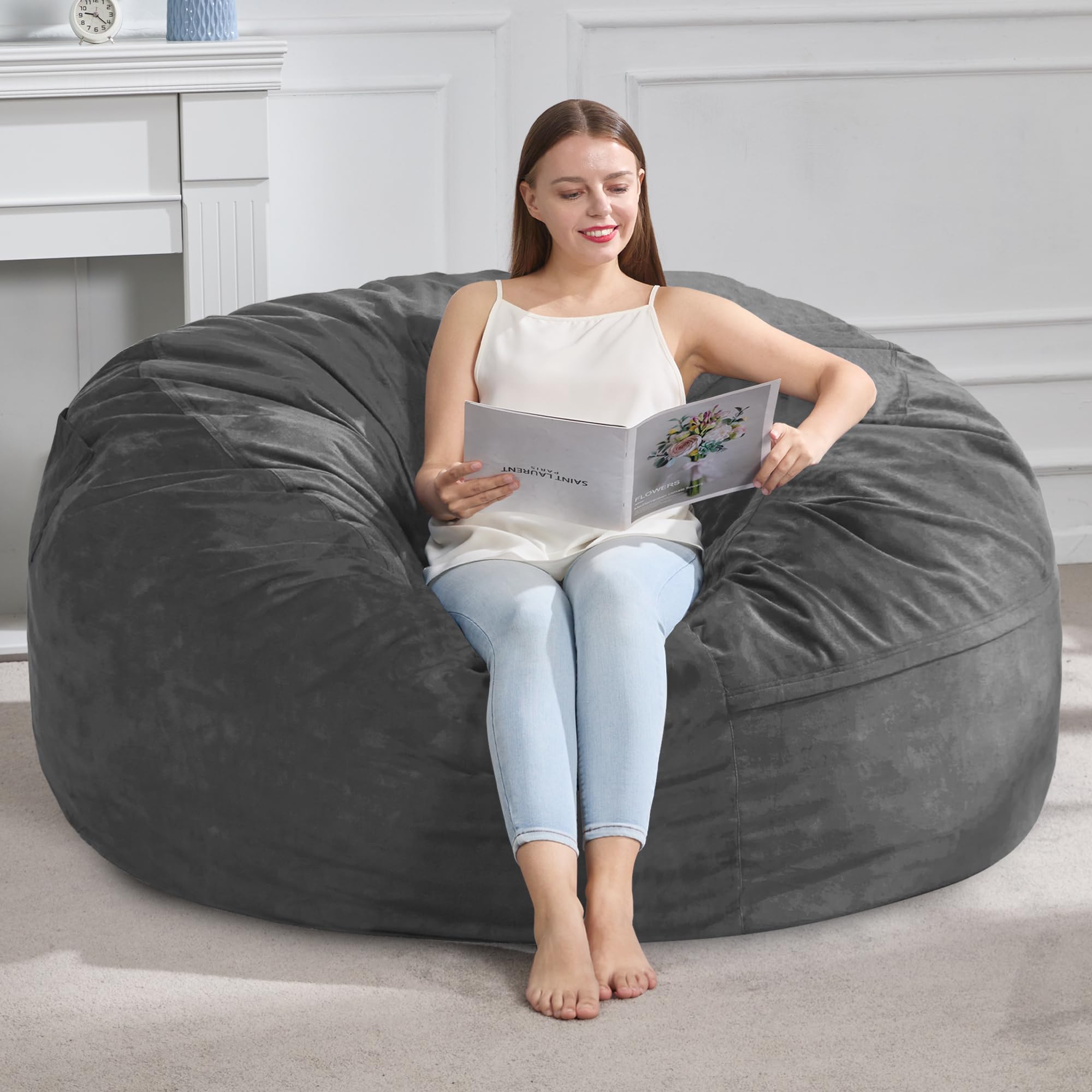 Hobestluk 4FT bean bag chair during unboxing and expansion for full comfort.