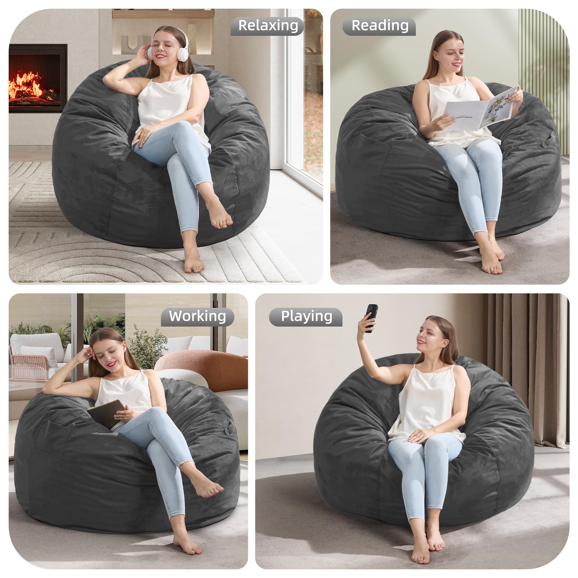 Hobestluk bean bag chair includes a handle and side pocket for essentials.