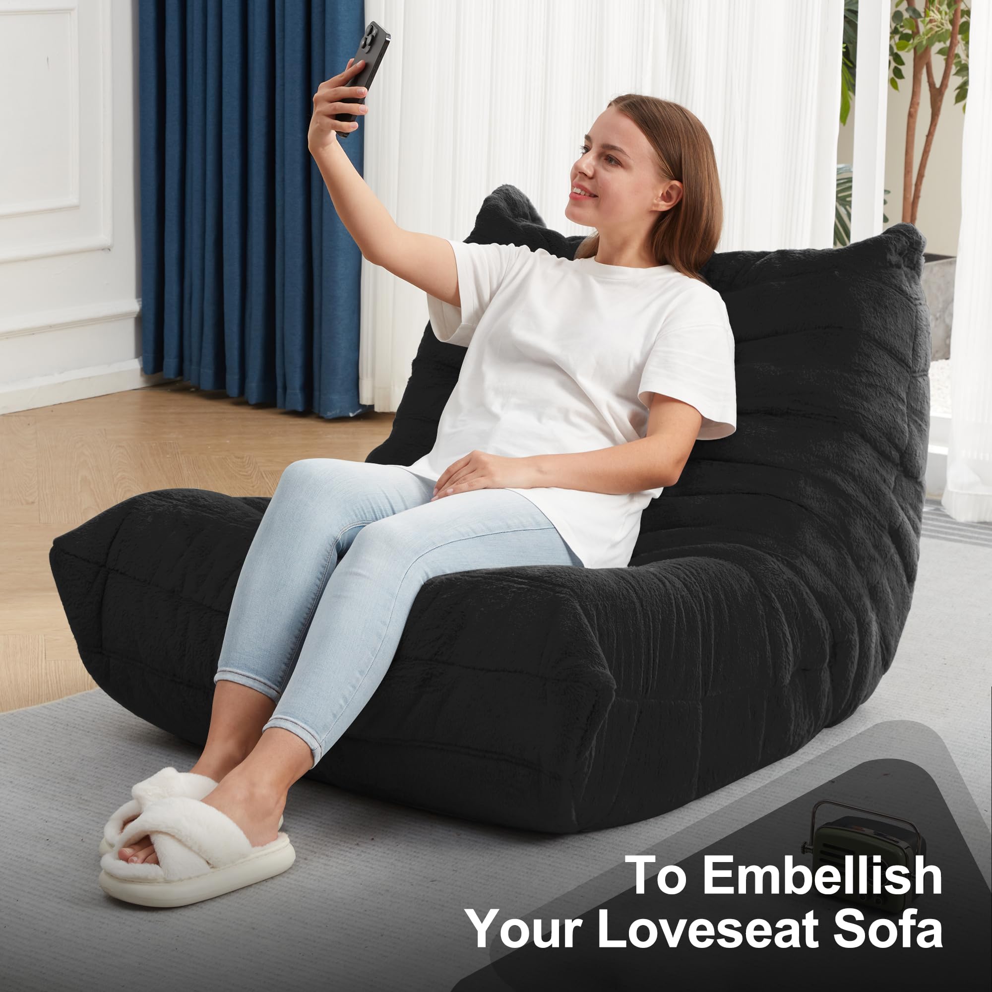 Hobestluk black plush faux fur cover adds luxurious feel