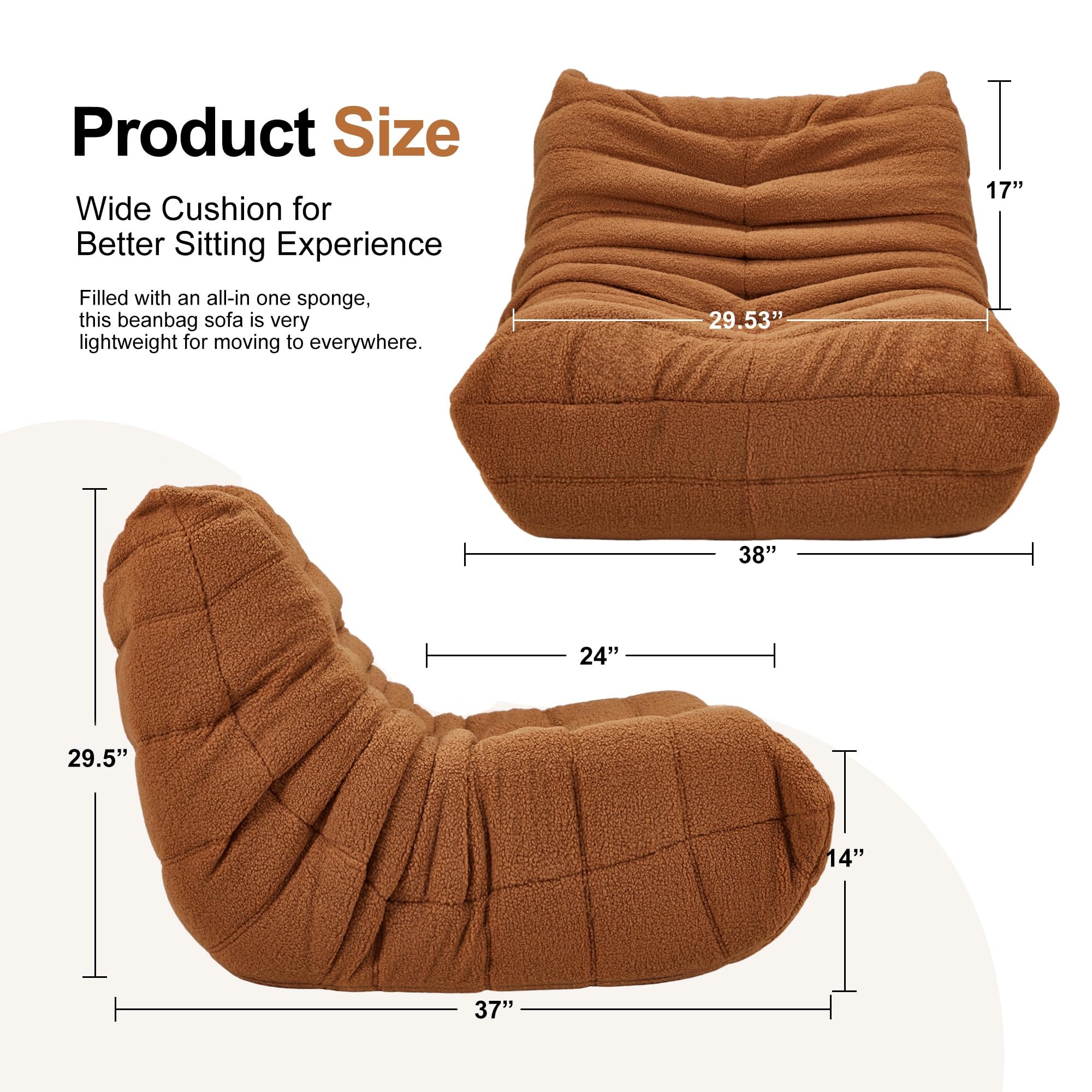 Hobestluk brown teddy faux fur bean bag chair adds cozy style.