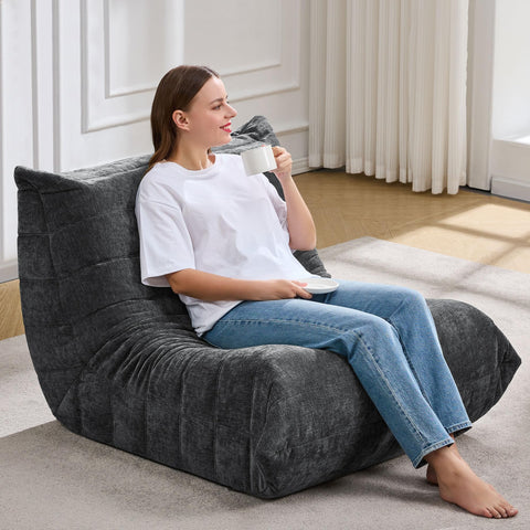 Hobestluk ergonomic bean bag chair gently supports shoulders, back, and hips for comfortable lounging.