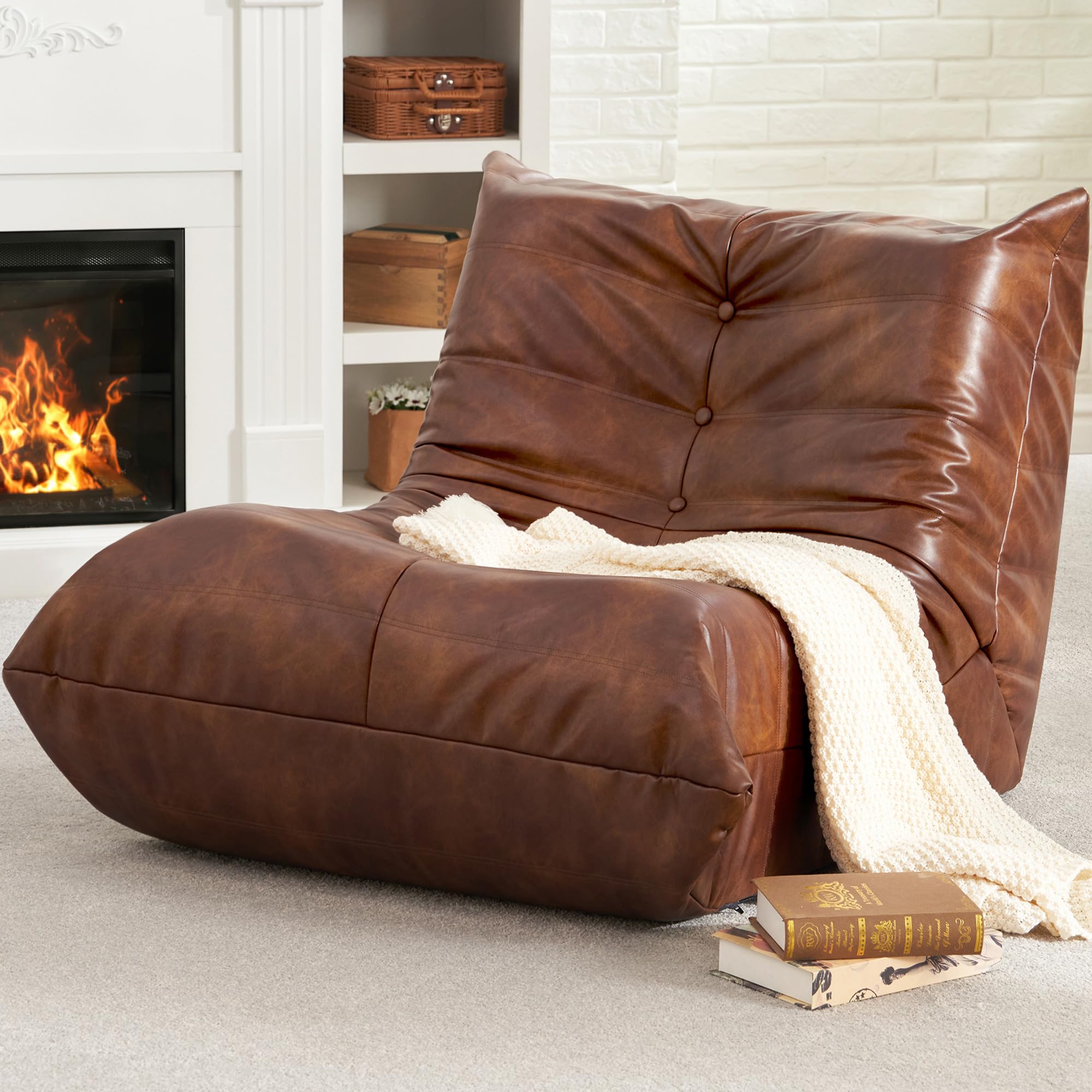 Hobestluk giant bean bag chair front view in brown, ideal for relaxed lounging.