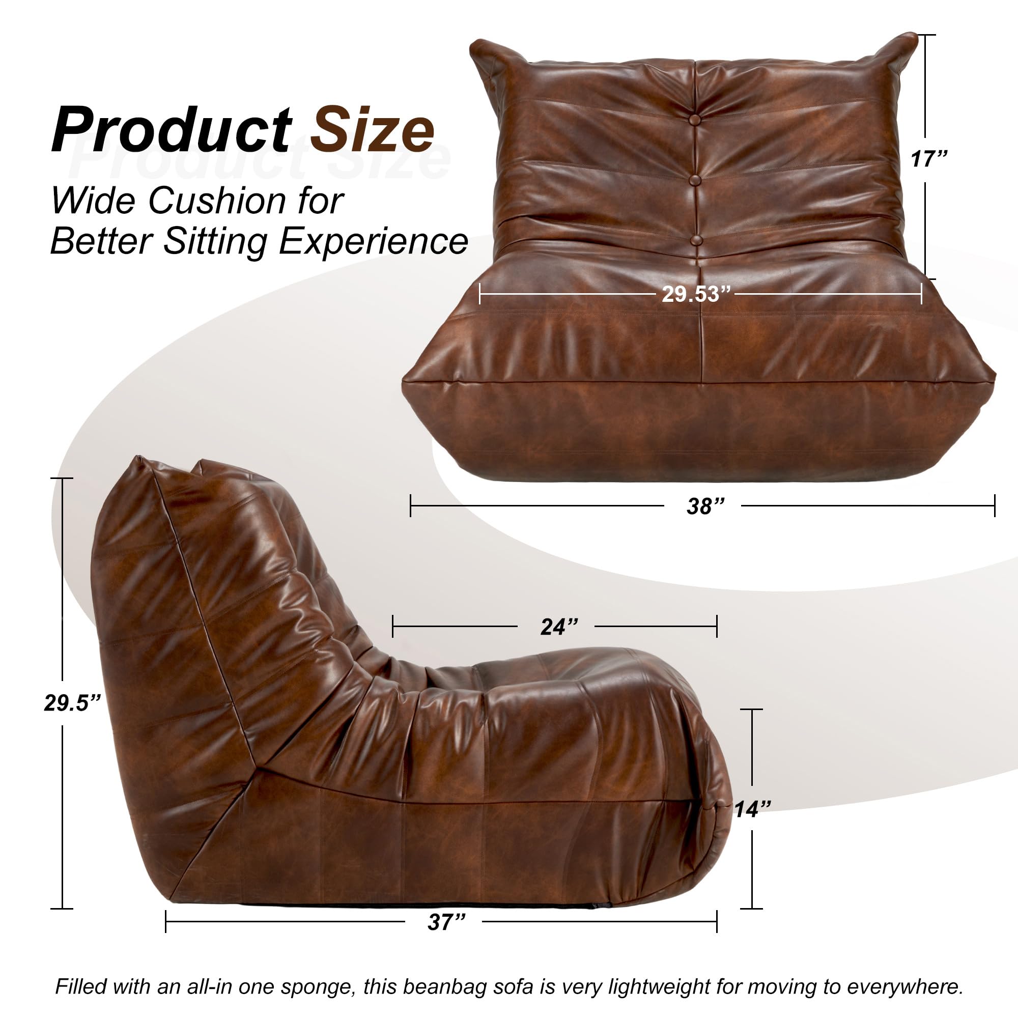 Hobestluk giant bean bag chair side view shows ergonomic support for long sessions.