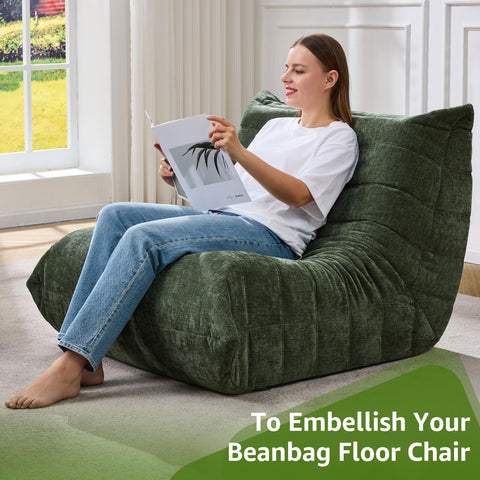 Hobestluk bedroom setup with bean bag chair for reading and relaxation