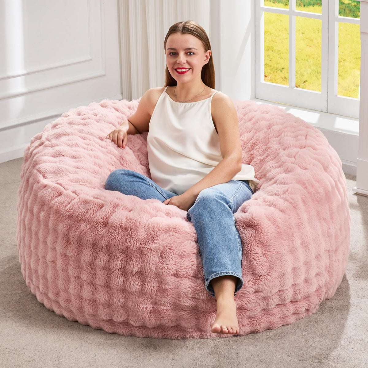 Hobestluk pink bean bag chair cover for cozy, stylish lounging in living spaces
