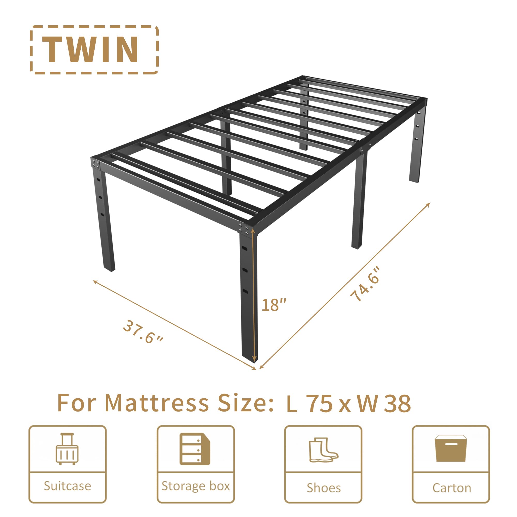 HOBINCHE bed frame uses rubber pads to reduce movement and noise.