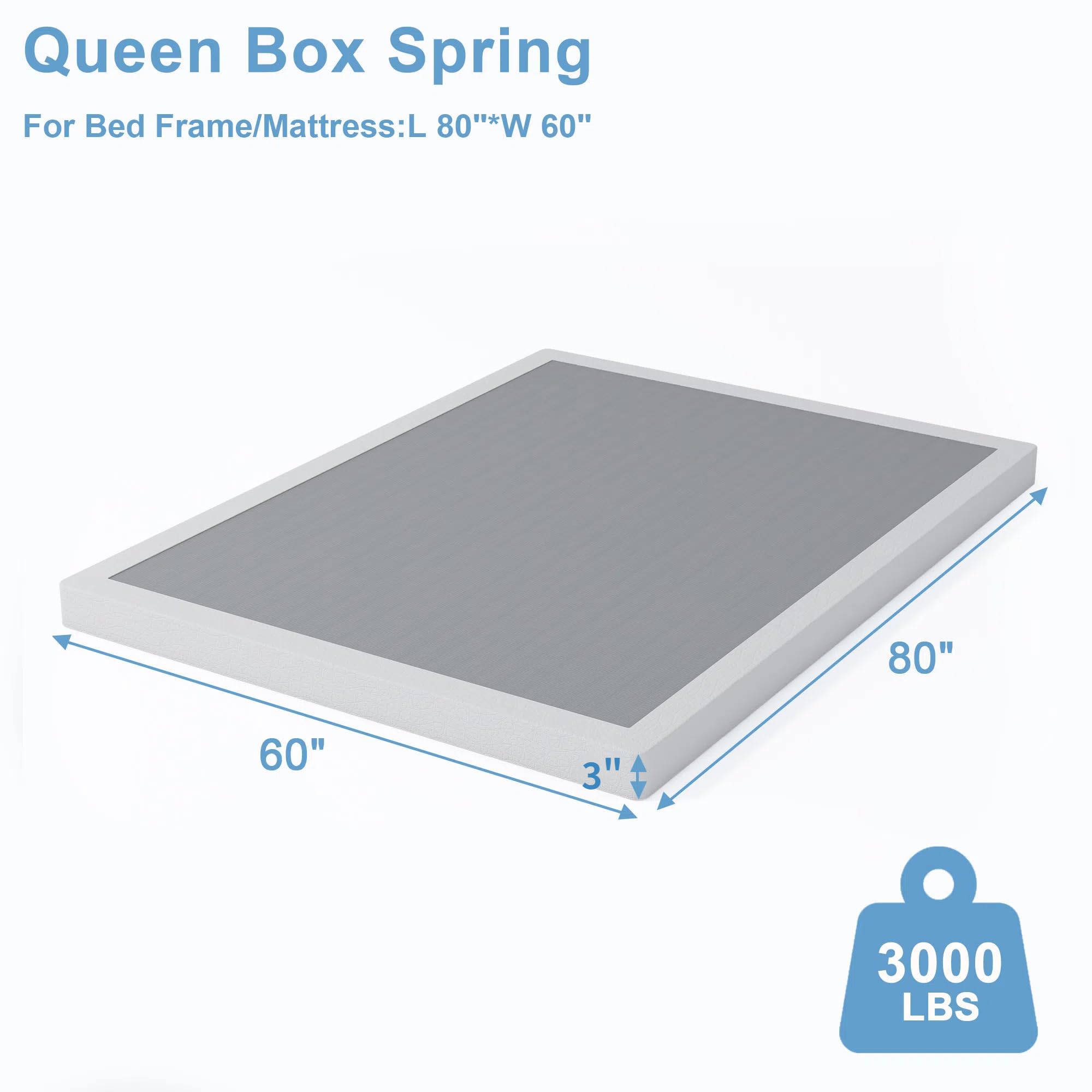 HOBINCHE 3-inch queen box spring side profile highlights its slim height for easy bed access