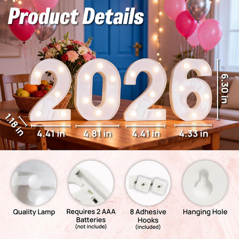 Hobrad 2026 light-up numbers powered by batteries for cordless indoor use