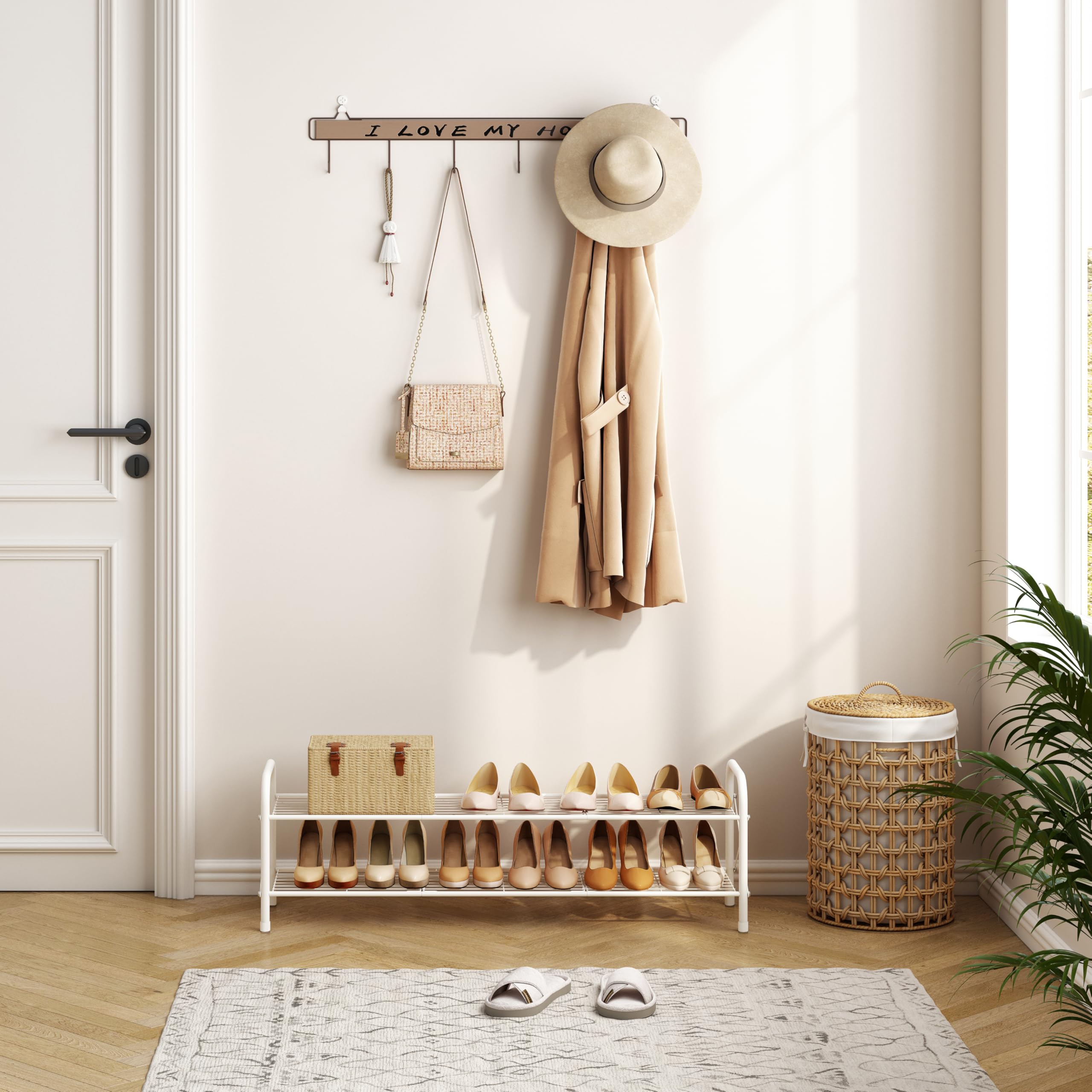 Hoctieon 2-tier shoe rack side view saves closet space.