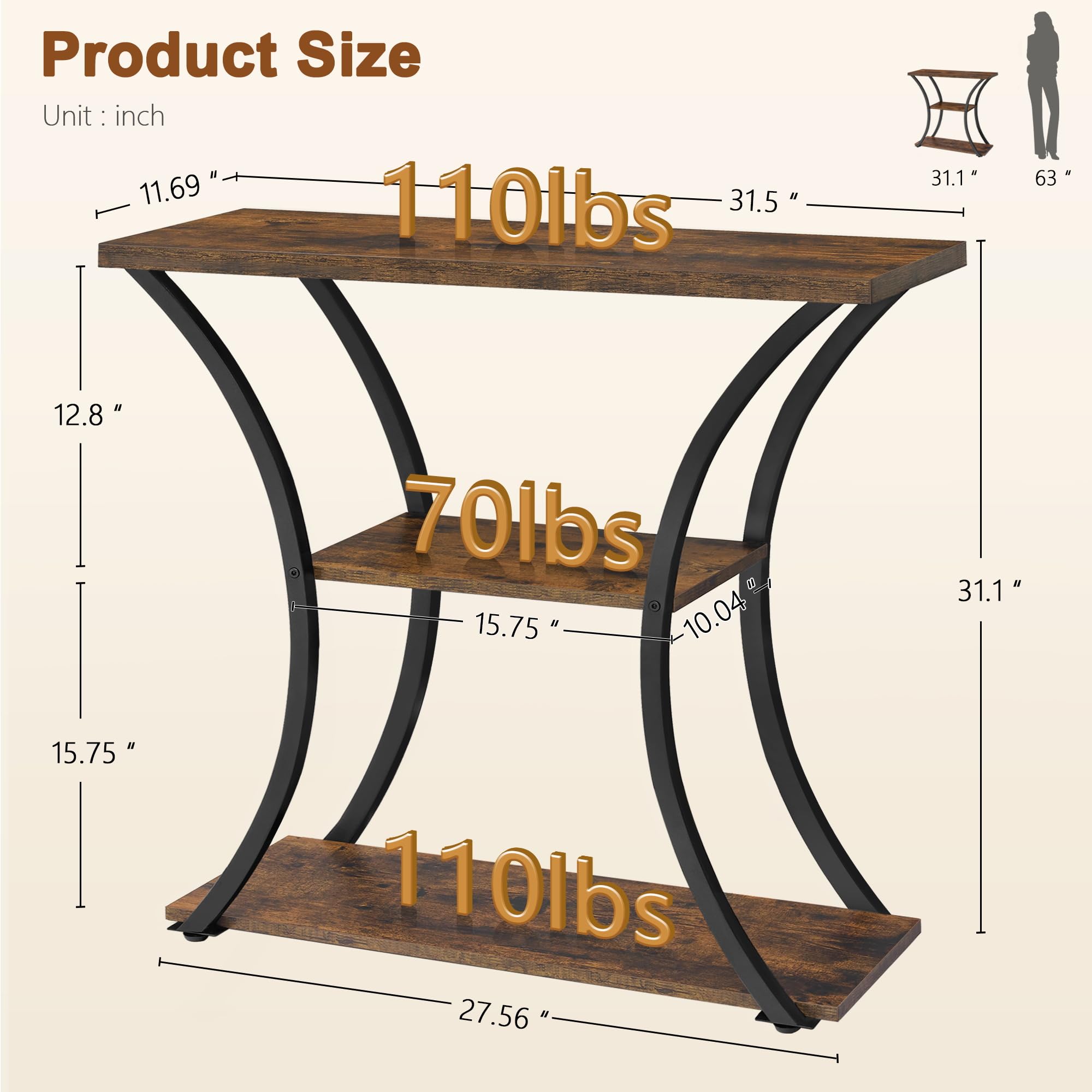 Hoctieon 3-tier console table anti-tipping mechanism increases safety in busy spaces