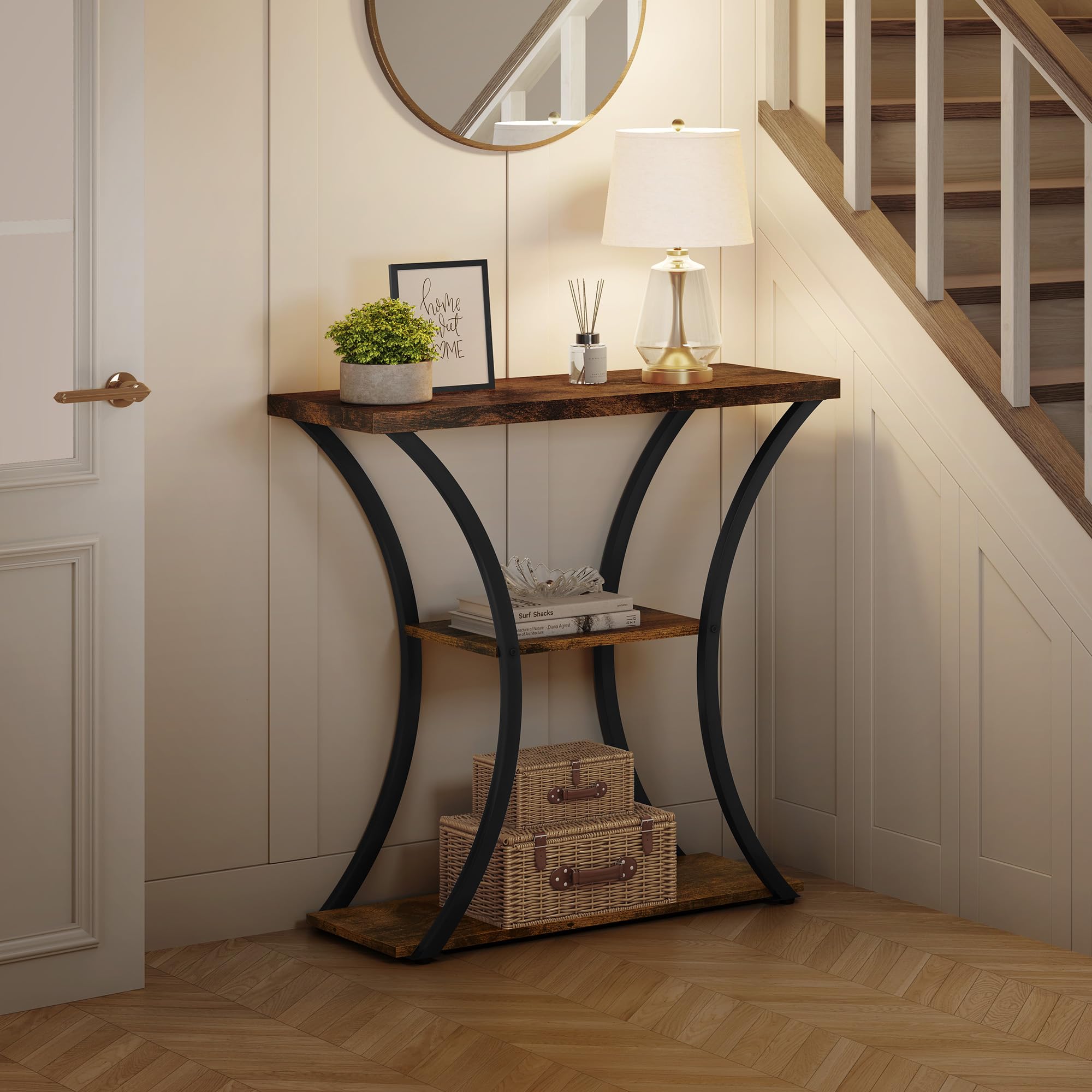 Hoctieon 3-tier console table curved metal frame adds elegance and solid support