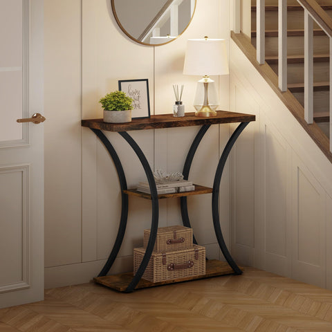 Hoctieon 3-tier console table curved metal frame adds elegance and solid support