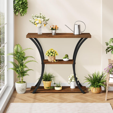 Hoctieon 3-tier console table wood shelves provide durable display and practical storage