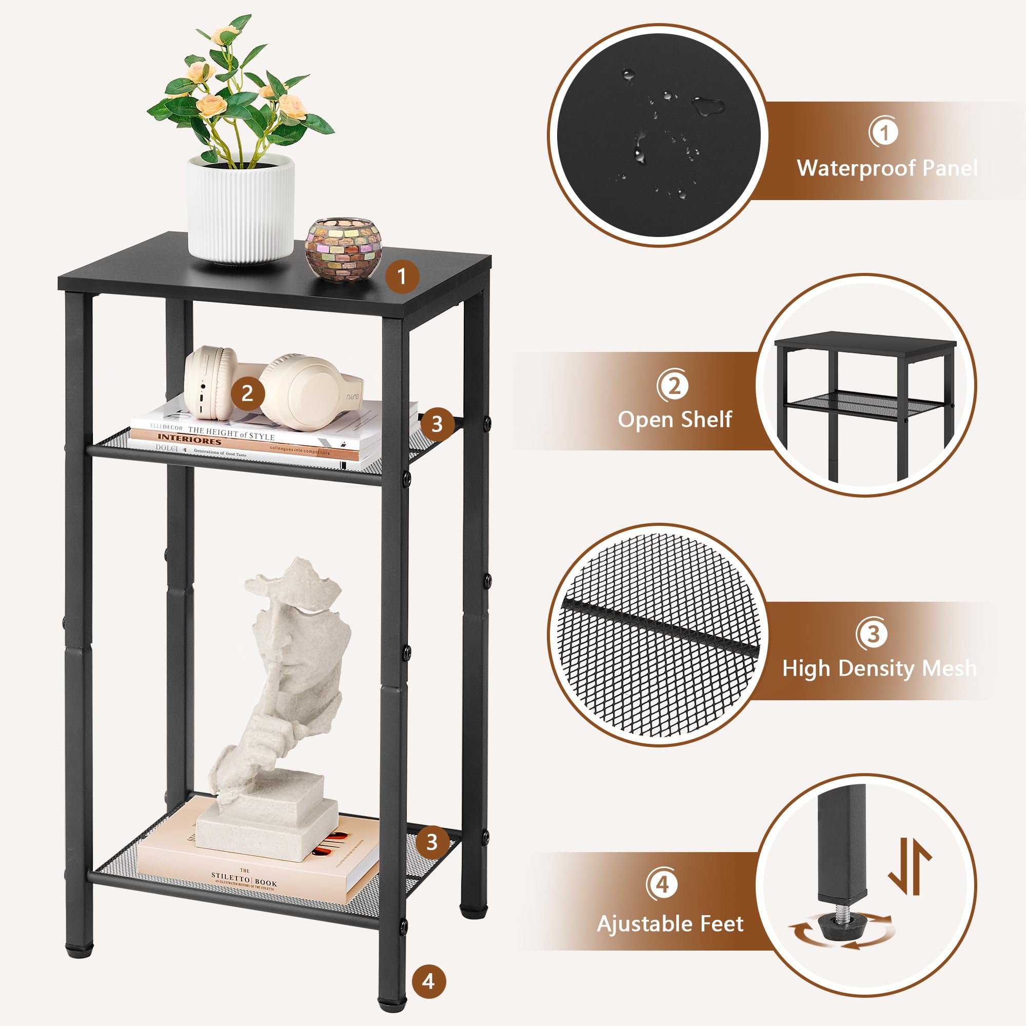 Hoctieon end table lower shelf organization for remotes
